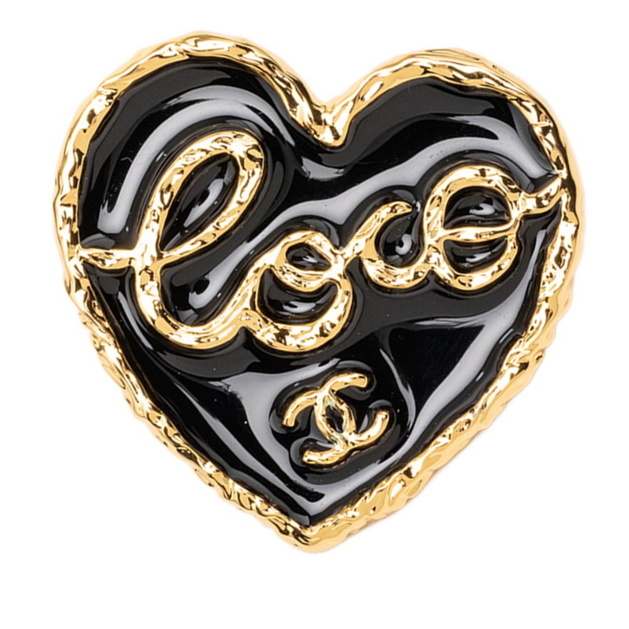 Chanel Chanel Coco Mark Heart Pin Brooch Badge Gold Black Plated Enamel Women's CHANEL Size ONE SIZE - 1 Thumbnail