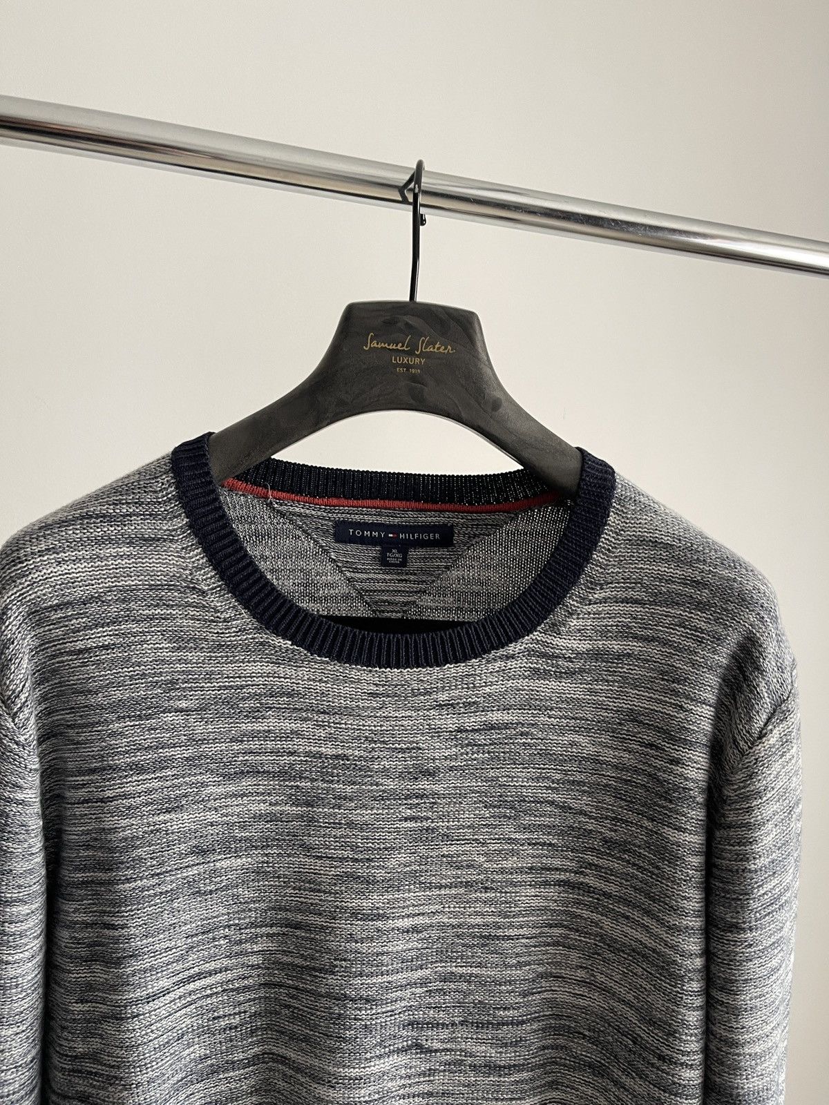 Tommy Hilfiger Tommy Hilfiger Cotton Knit Sweater Mens XL Grey Navy Melange Size US XL / EU 56 / 4 - 2 Thumbnail