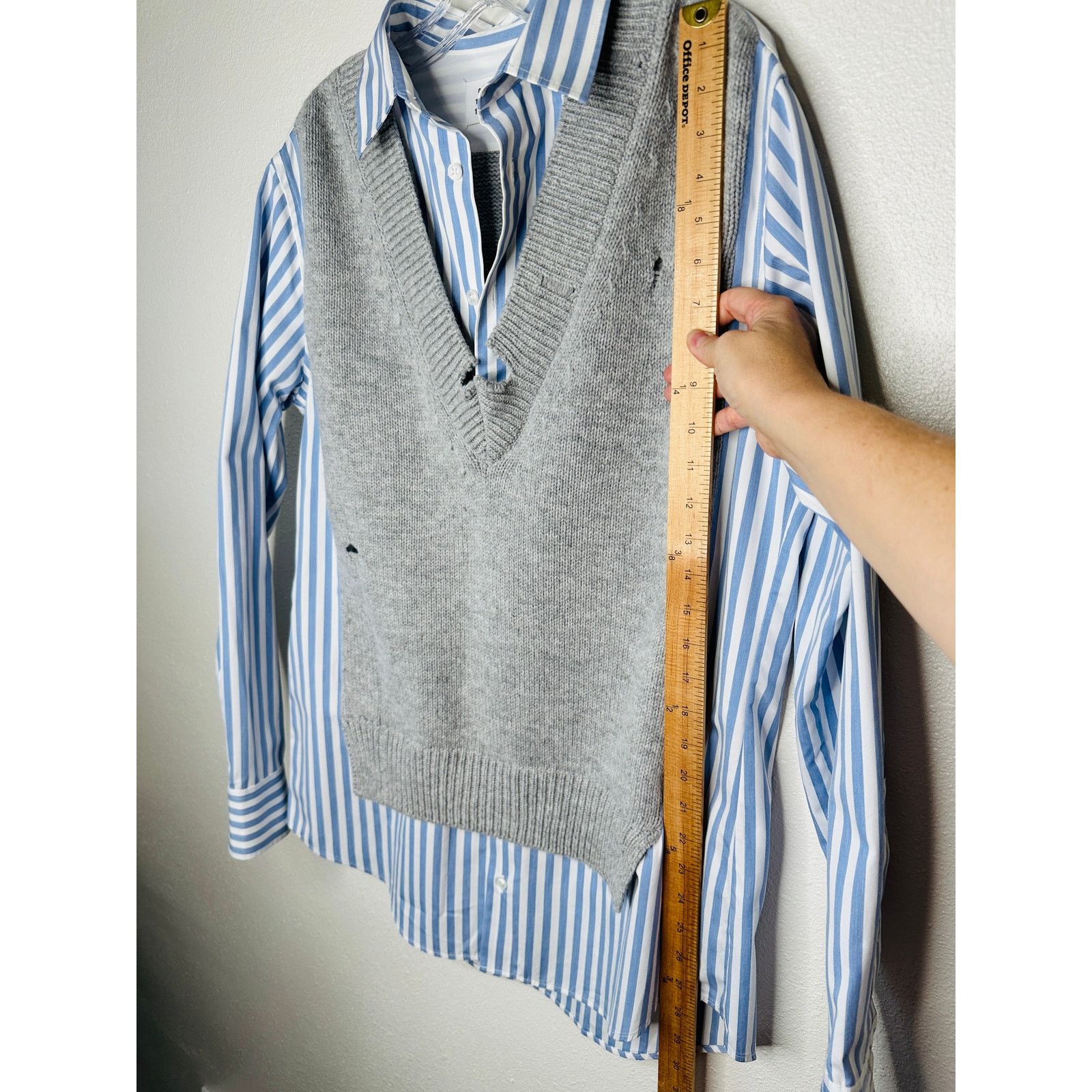 Maison Margiela Maison Margiela Distressed Gray Vest Layered Stripe Shirt Size L / US 10 / IT 46 - 13 Thumbnail