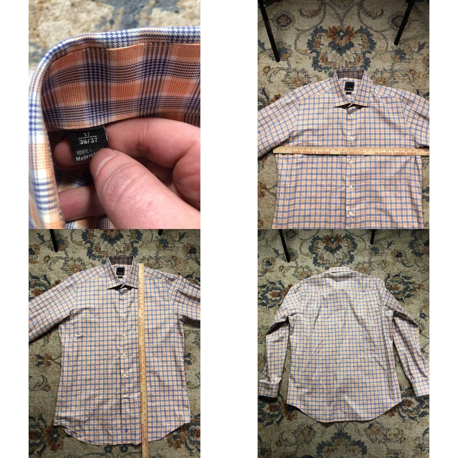 David Donahue David Donahue Dress Shirt Mens 17 36/37 Orange Plaid Long Sleeve Trim Fit Shirt Size 46R - 8 Thumbnail