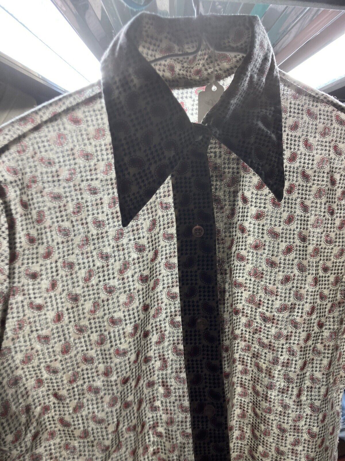 Vintage 60s button shirt paisley all over print dagger thin women M Size M / US 6-8 / IT 42-44 - 6 Thumbnail