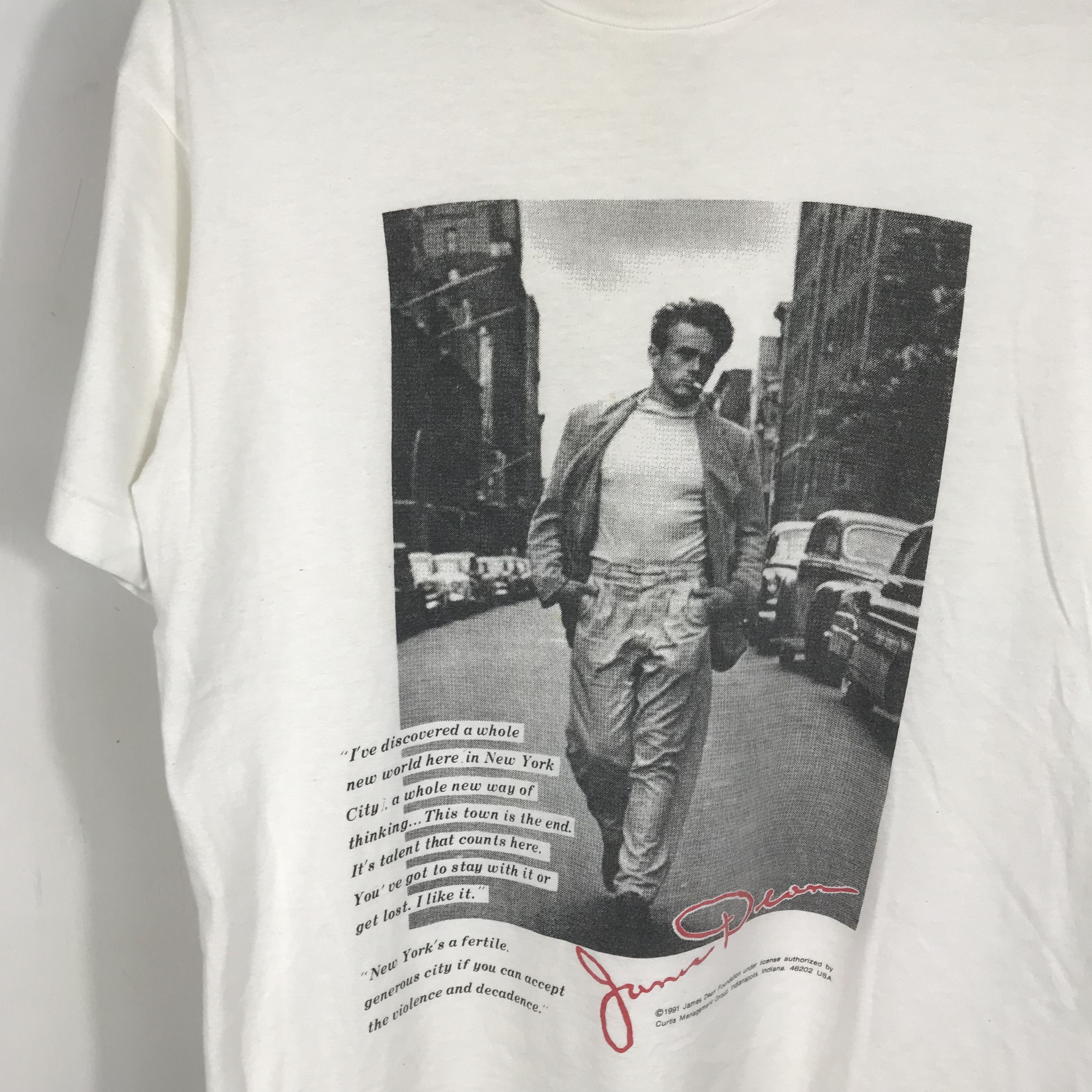 Band Tees Vintage 90s James Dean 1991 Curtis Portrait White Tee Shirt Size US M / EU 48-50 / 2 - 3 Thumbnail