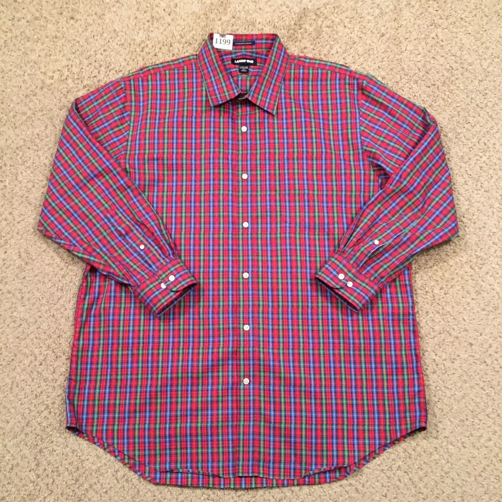 Lands' End Lands' End Button-Up Shirt Mens 17.5 Red Plaid Long Sleeve Shirt Mens Red Plaid Button-Up 17.5 Lands' End Size US XXL / EU 58 / 5 - 2 Thumbnail