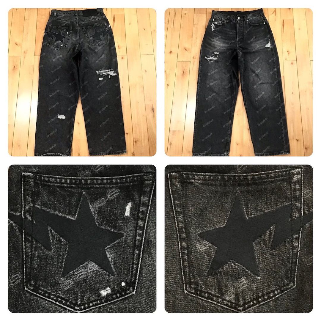 Bape BAPE STA HEXAGRAMASER DESTROY BLACK DENIM PANTS star ★size S Size US 30 / EU 46 - 1 Thumbnail