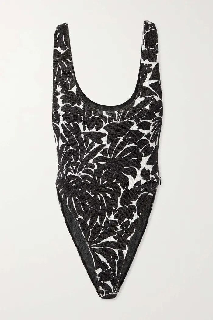 Saint Laurent Paris oc11z1125 Scoop-Neck Bodysuit in Palm Jersey Black/White Size M / US 6-8 / IT 42-44 - 1 Thumbnail