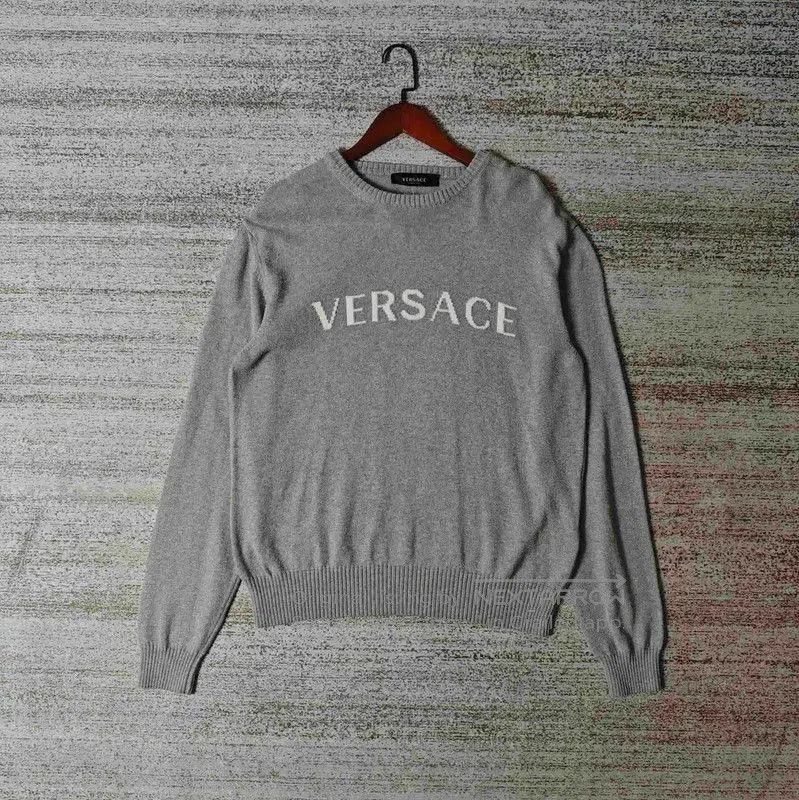Versace Versace Gray Cotton Embroidered Pullover Sweater . Size US XL / EU 56 / 4 - 1 Thumbnail