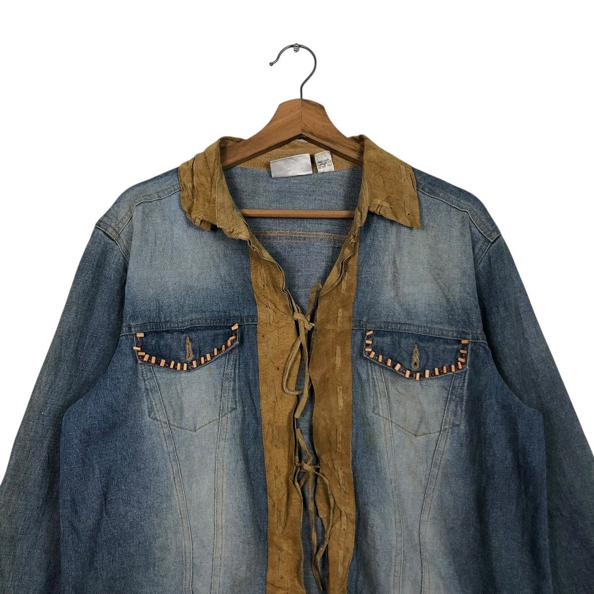 Japanese Brand 🔥VINTAGE DENIM BIKER JACKET LEATHER COLLAR CHICO’s KAPITAL Size US M / EU 48-50 / 2 - 5 Thumbnail
