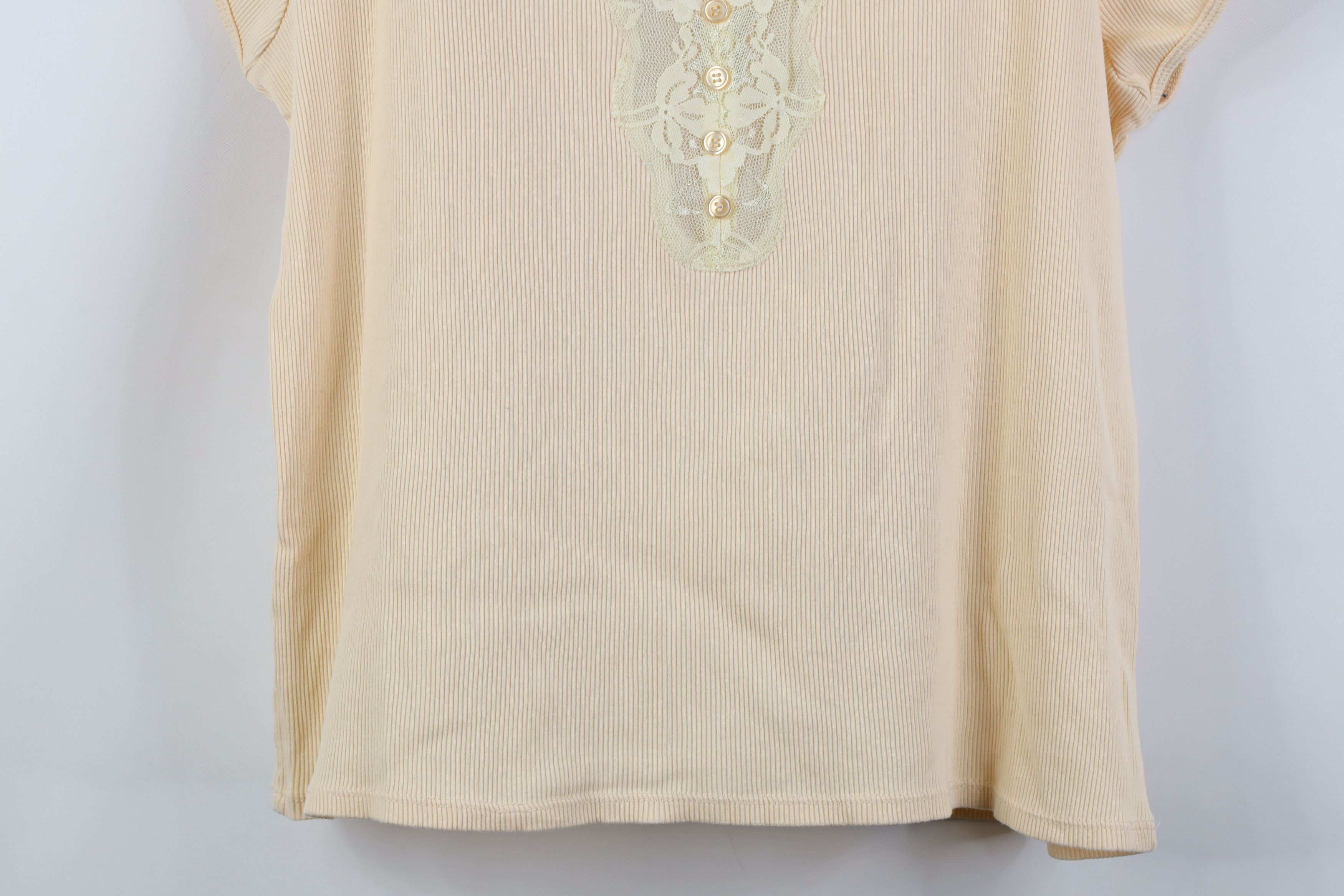 Vintage Vintage 90s Streetwear Flower Ribbed Knit T-Shirt Yellow Size XL / US 12-14 / IT 48-50 - 3 Thumbnail