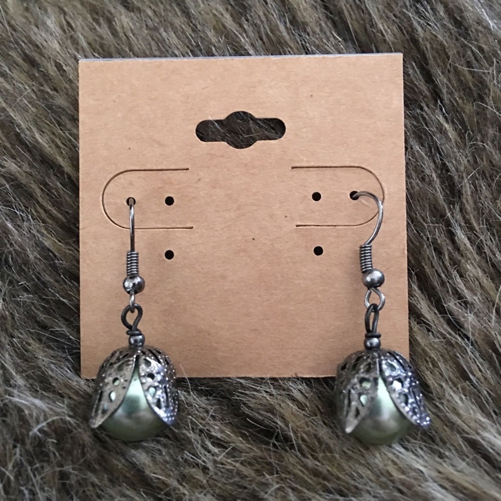 Jewelry Antique silver bell cap pearl dangle earrings Size ONE SIZE - 2 Thumbnail