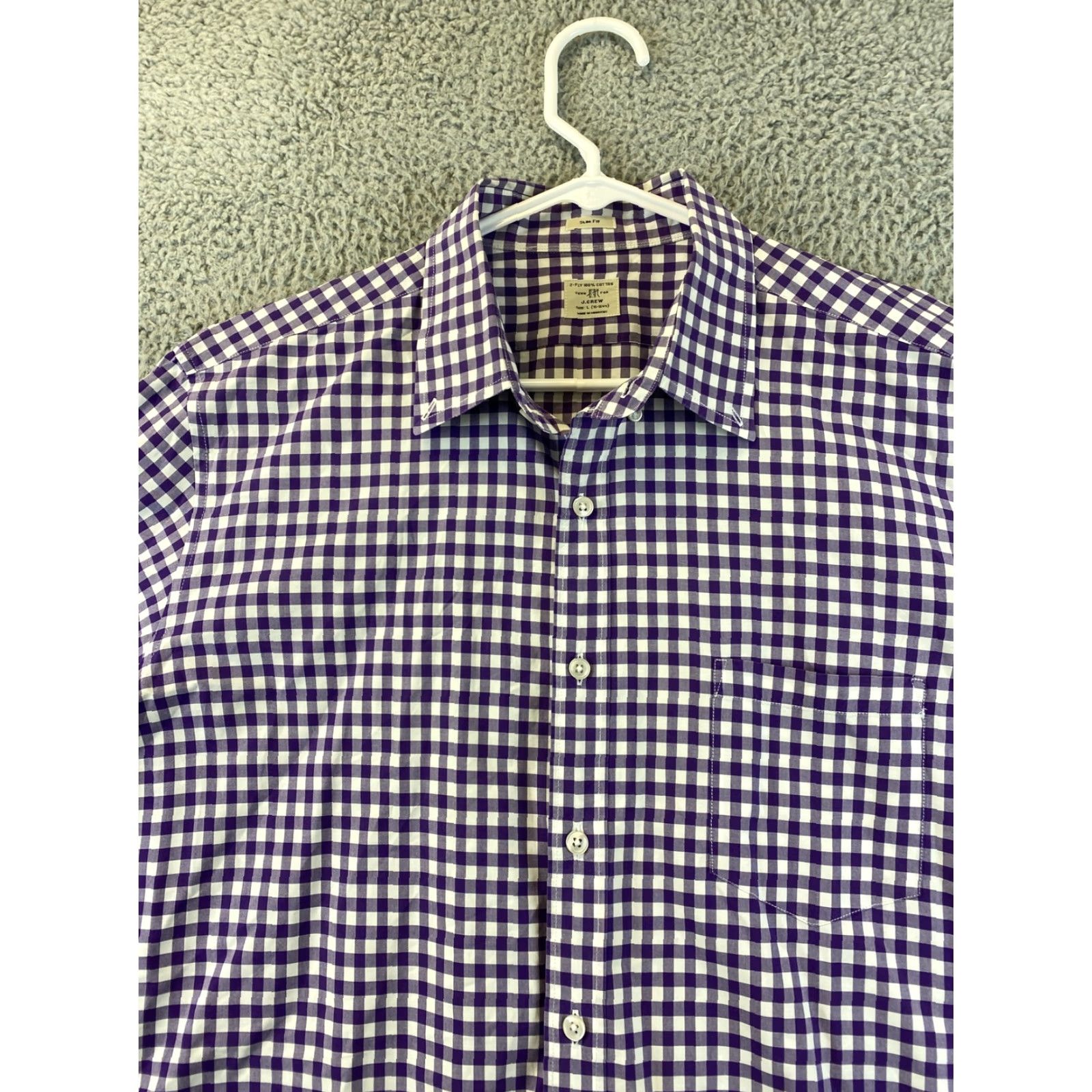 J.Crew Sewn for J.CREW Men's dress Shirt check plaid Purple white L slim fit /79-12 Size 42R - 3 Thumbnail