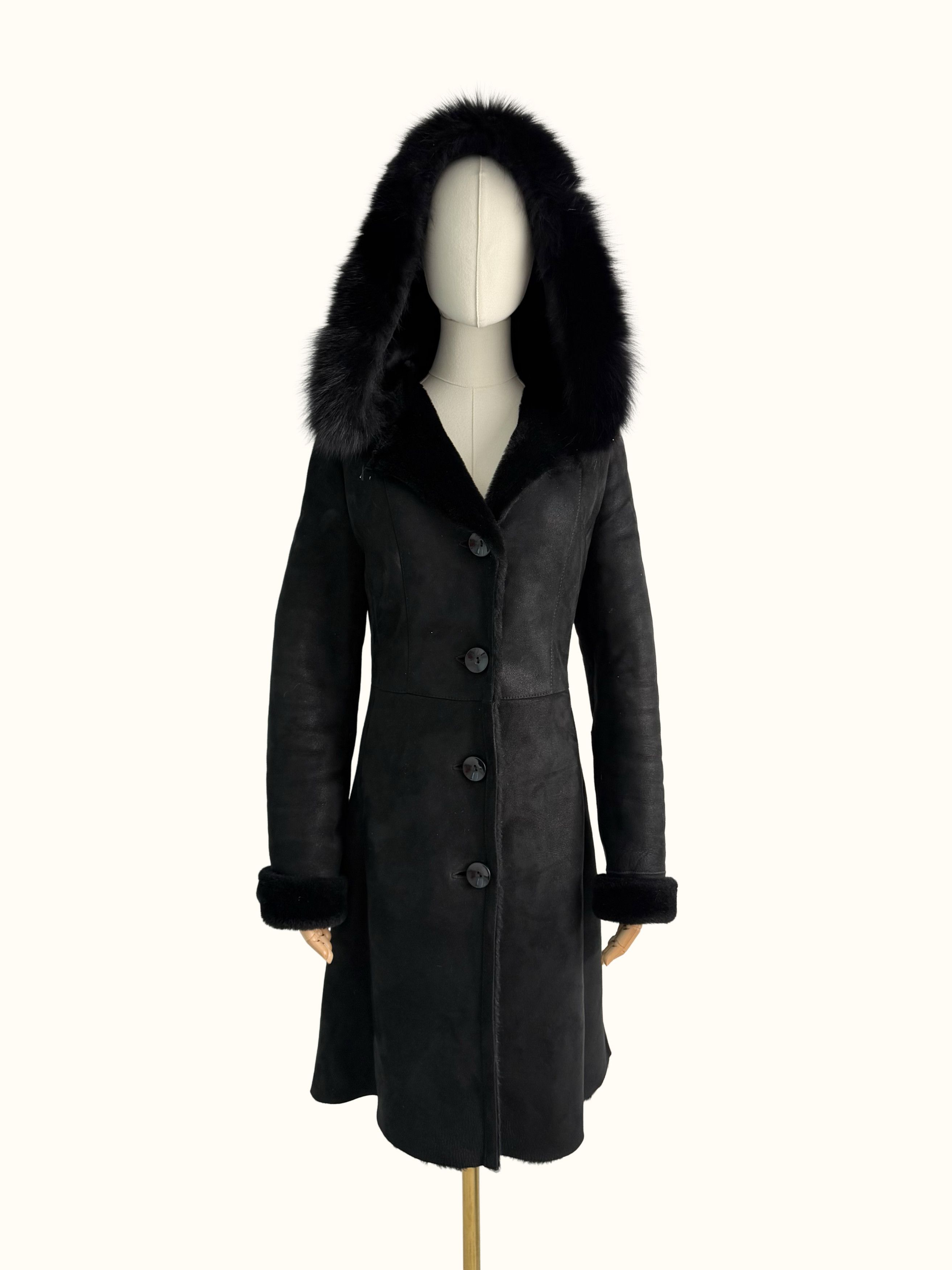 Vintage Vintage Real Sheepskin Coat Hooded Shearling Leather Coat B4 Size S / US 4 / IT 40 - 2 Thumbnail