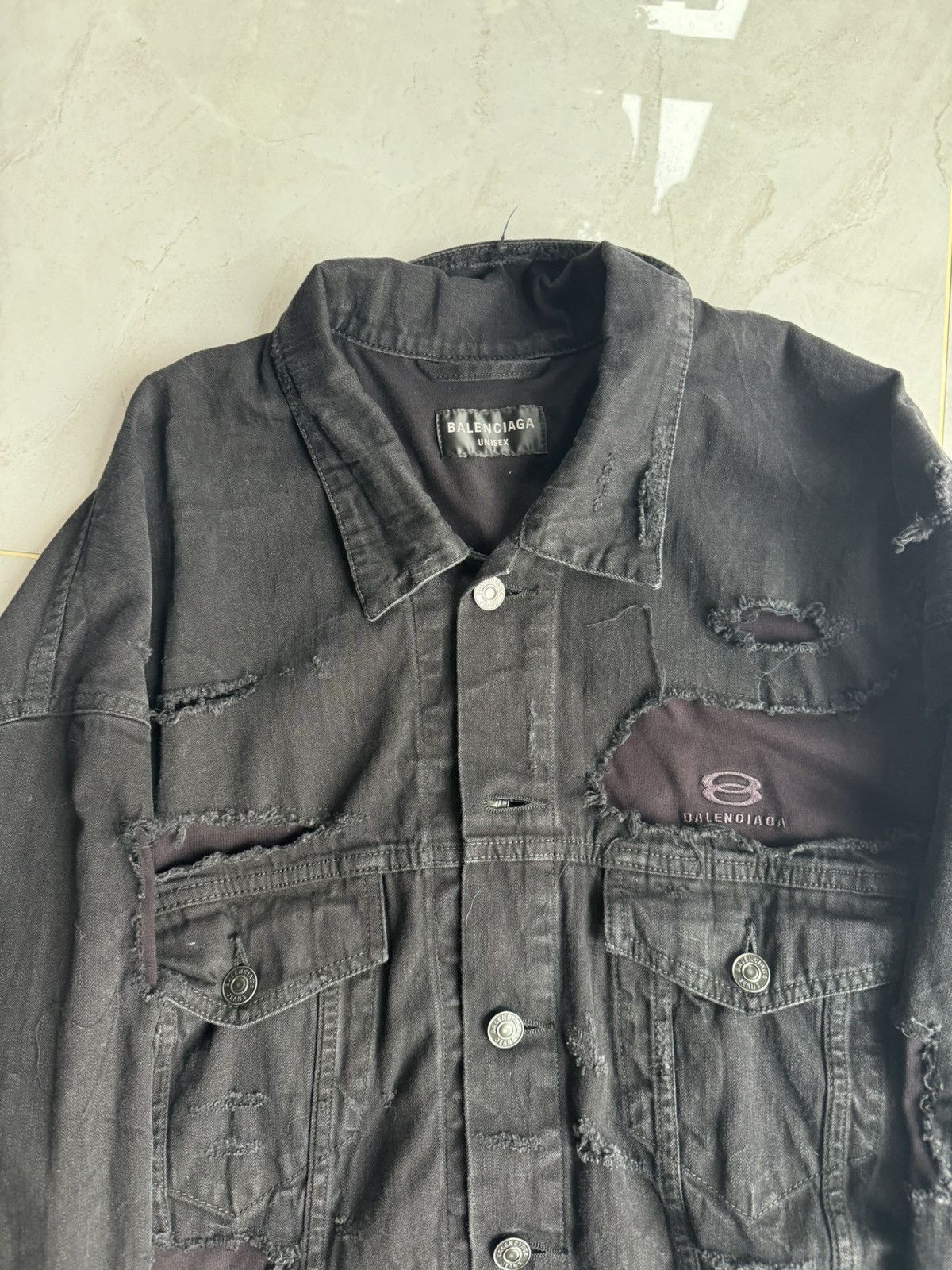 Balenciaga Balenciaga AW24 Unity Sport Destroyed Denim Jacket Sz. 2 Size US M / EU 48-50 / 2 - 8 Thumbnail