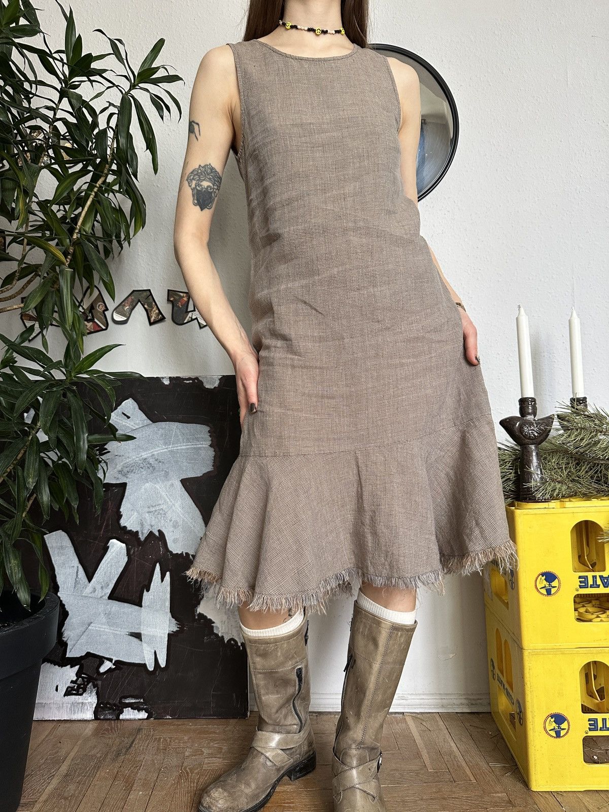 Beauty Beast × Japanese Brand Vintage Linen Cottage Ruffle Hem Dress Size XS / US 0-2 / IT 36-38 - 8 Thumbnail
