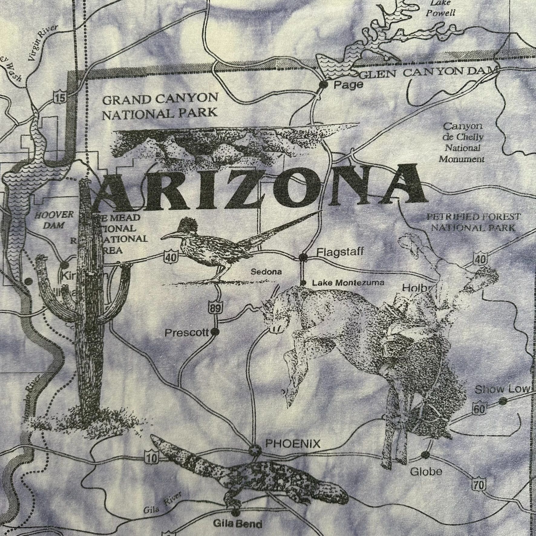 Fruit Of The Loom Vintage 90s Arizona Map T-Shirt AOP Western Cowboy Tee Size US XL / EU 56 / 4 - 6 Thumbnail