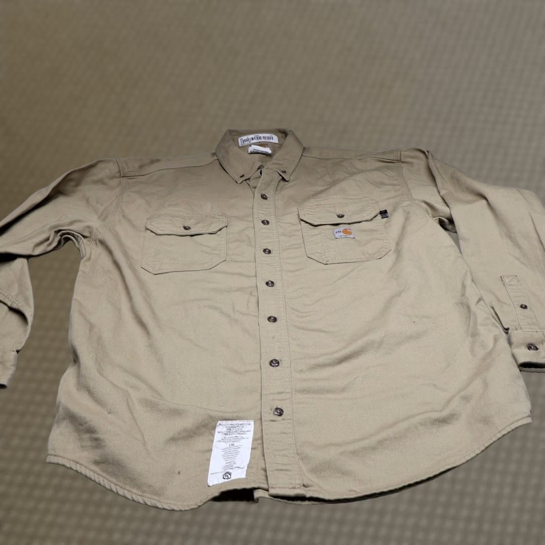 Carhartt VINTAGE Carhartt FR Shirt Mens XL Beige Flame Resistant Long Sleeve Button Up Rugged Size US XL / EU 56 / 4 - 1 Thumbnail
