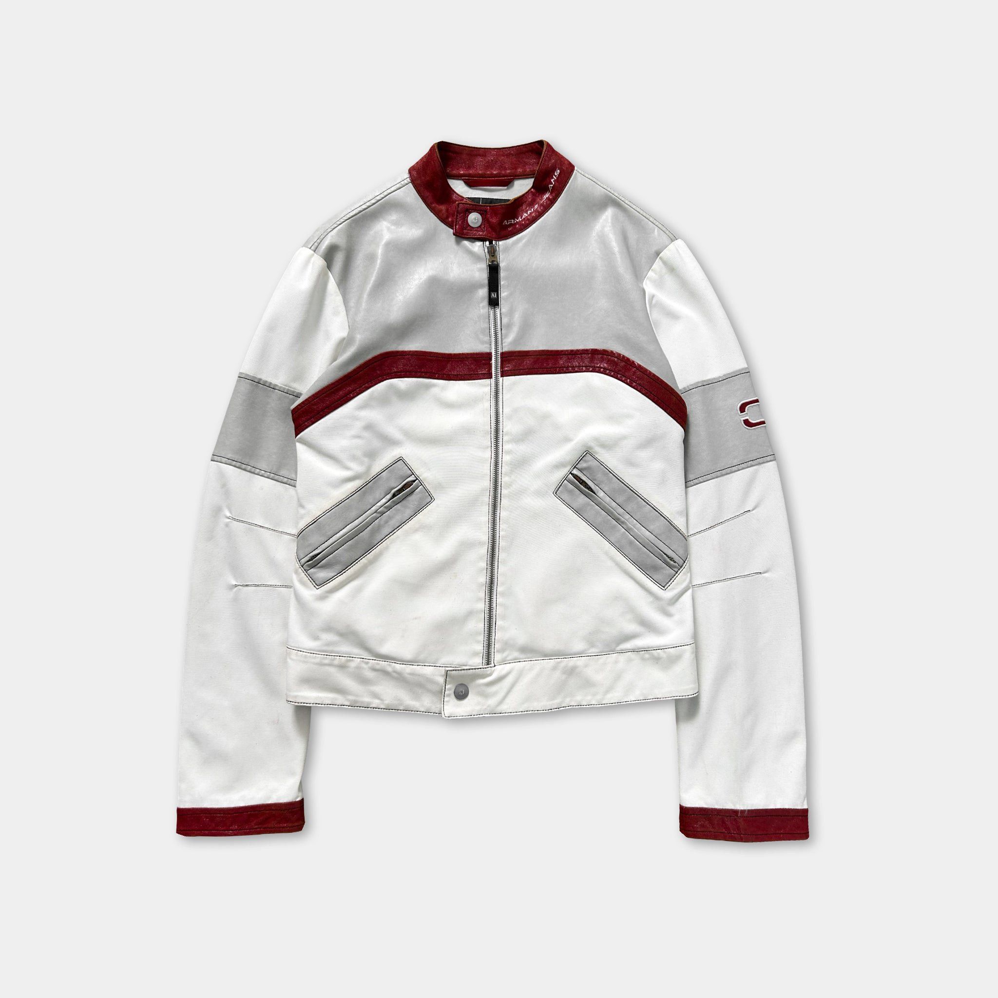 Armani Armani Jeans Racing Leather Jacket White Red Size US S / EU 44-46 / 1 - 1 Thumbnail