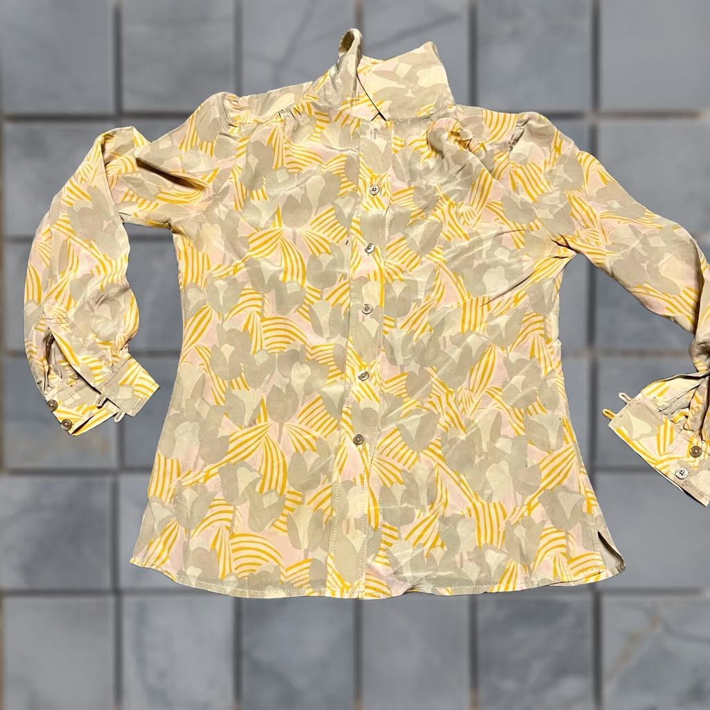 Tory Burch Tory Burch Shirt Womens S Yellow Silk Button Floral Blouse stain Size S / US 4 / IT 40 - 1 Thumbnail