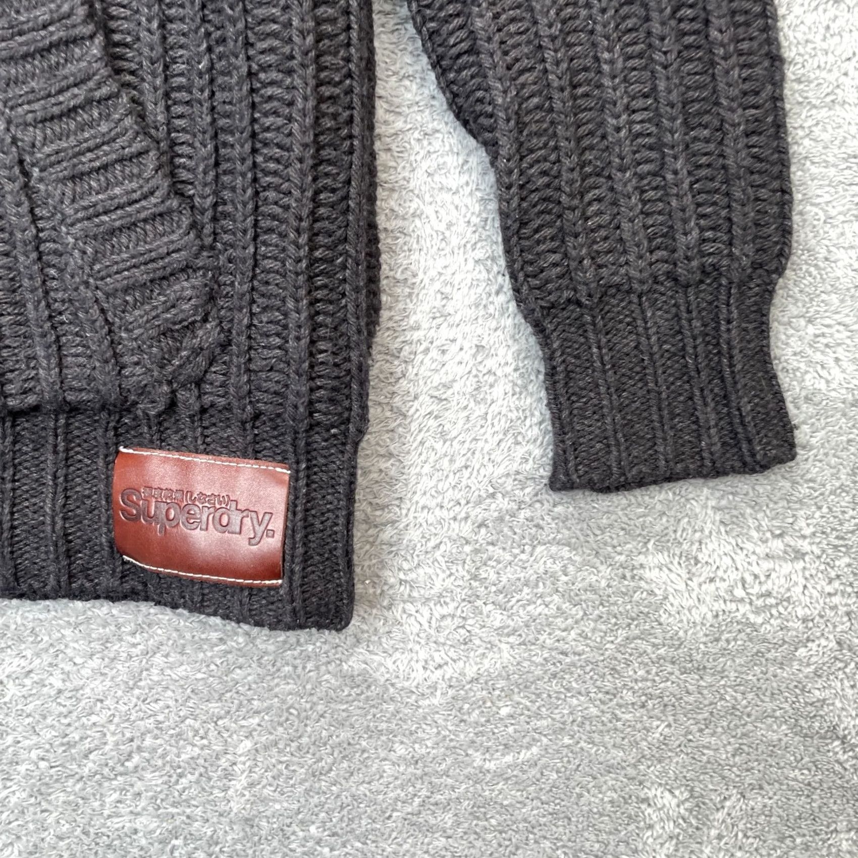 Superdry Superdry Sweater Mens Medium Gray Wool Blend Chunky Knit Ribbed Shawl Collar Size US M / EU 48-50 / 2 - 3 Thumbnail
