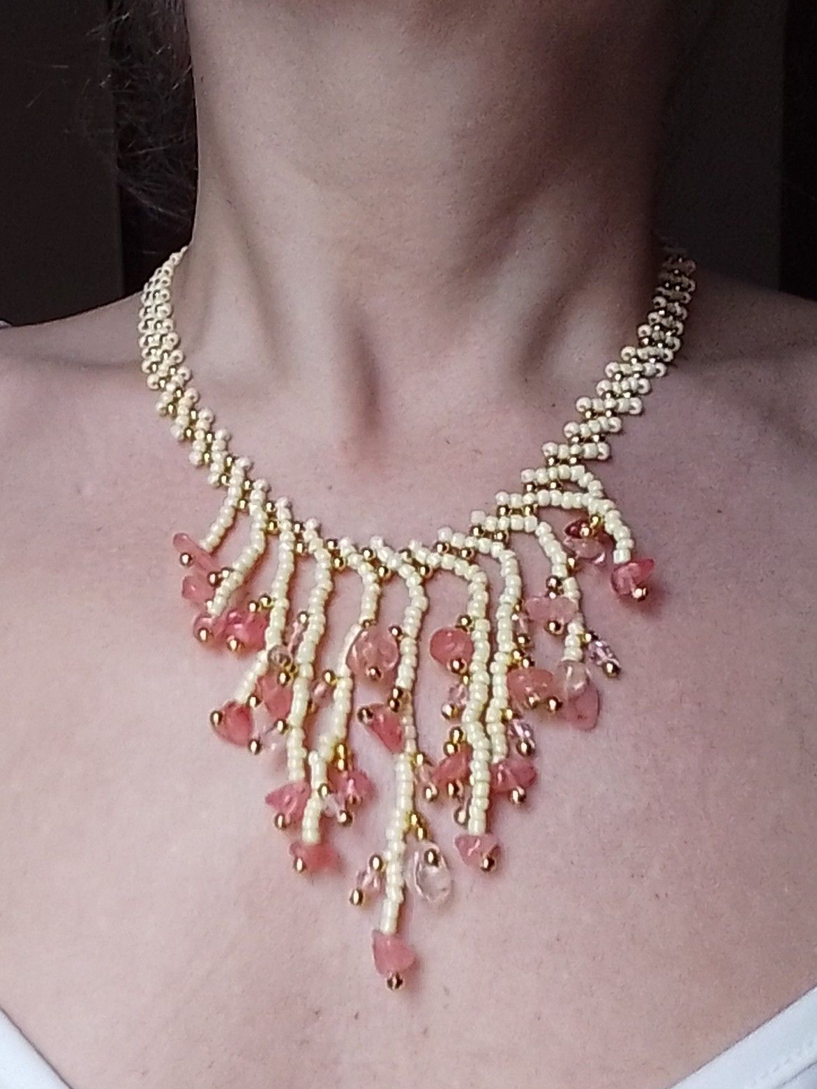 Handmade Necklace Fringe Natural Rose jade gemstones Size ONE SIZE - 3 Thumbnail