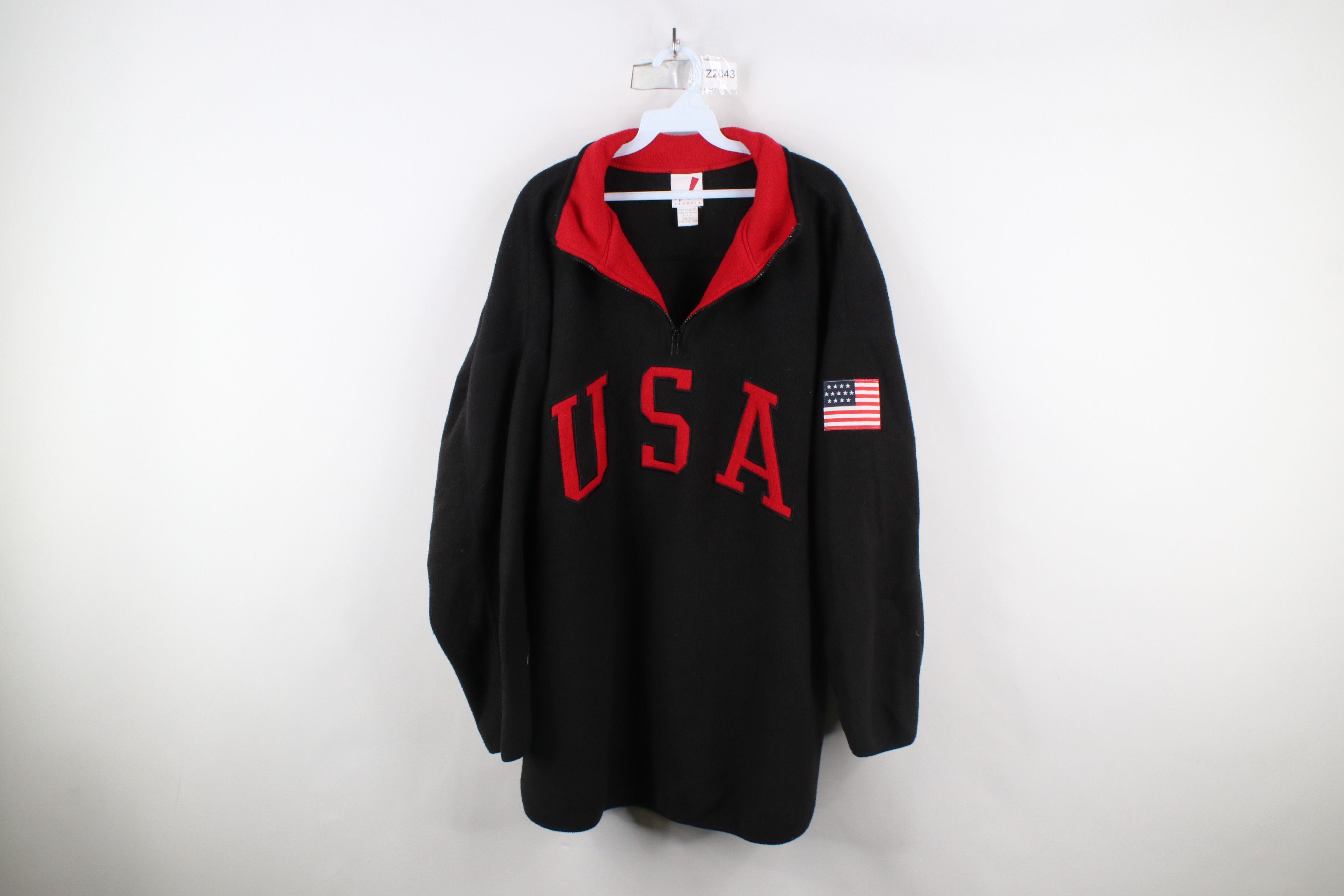 Vintage Vintage 90s Streetwear Spell Out USA Flag Fleece Sweater Size 4XL / US 24-26 - 1 Thumbnail