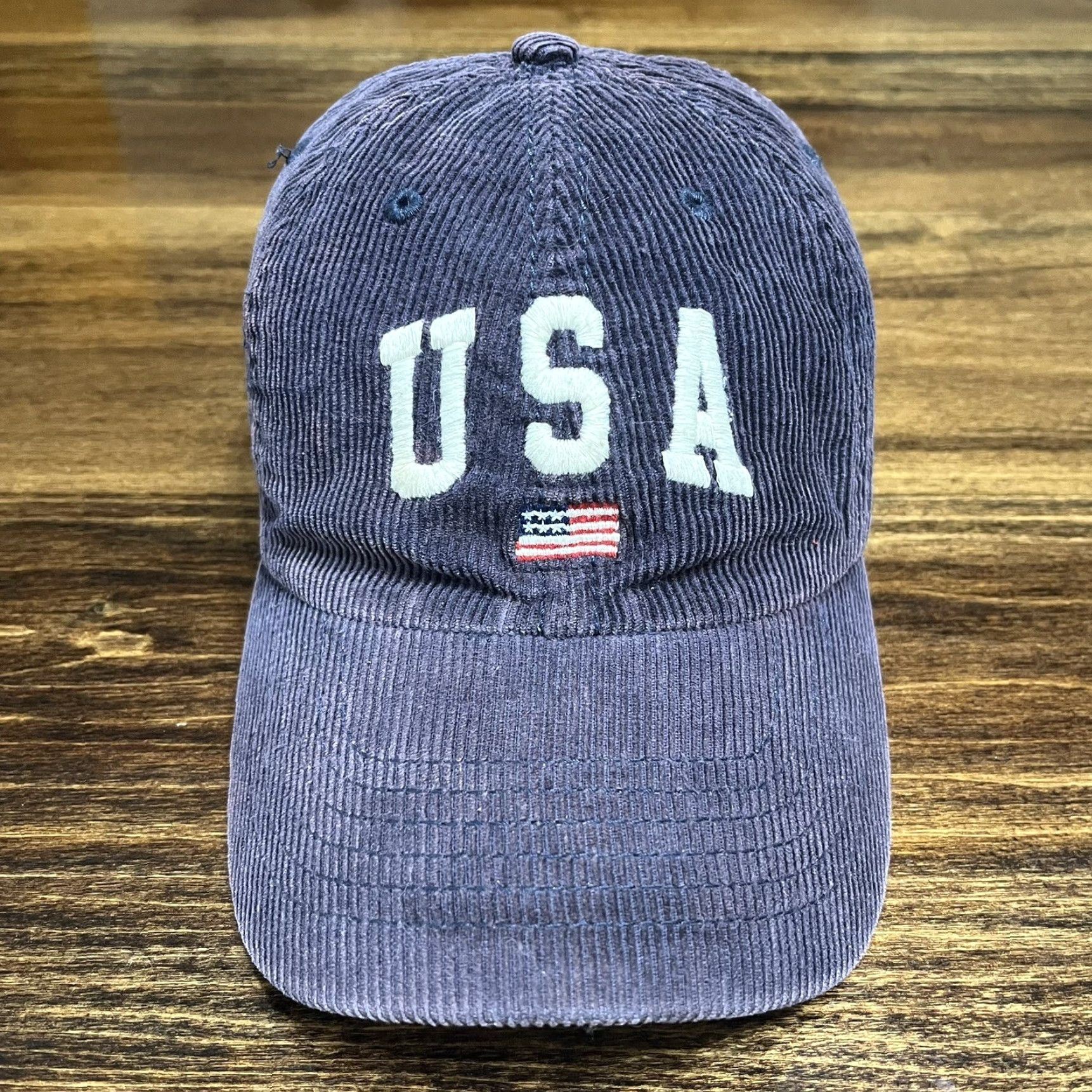 Vintage John Galt East Hampton USA Hat Cap Strap Back Navy Blue Corduroy Adjustable Size ONE SIZE - 2 Thumbnail