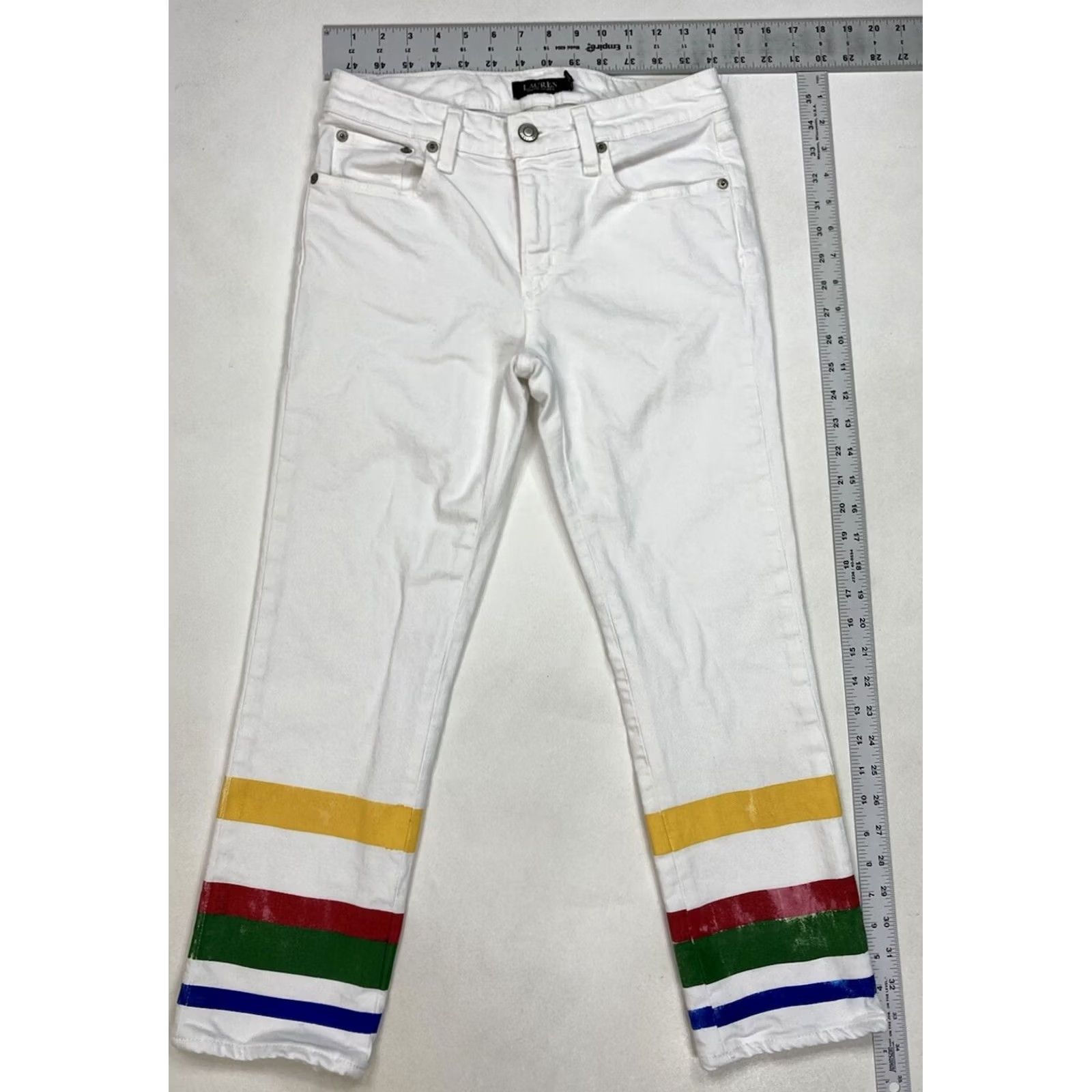 Polo Ralph Lauren VINTAGE Polo Ralph Lauren Jeans Women 4P Mid Rise Ankle Denim White Striped Floral Pattern Logo Pocket 25in Inseam Womens Size 27" / US 4 / IT 40 - 6 Thumbnail