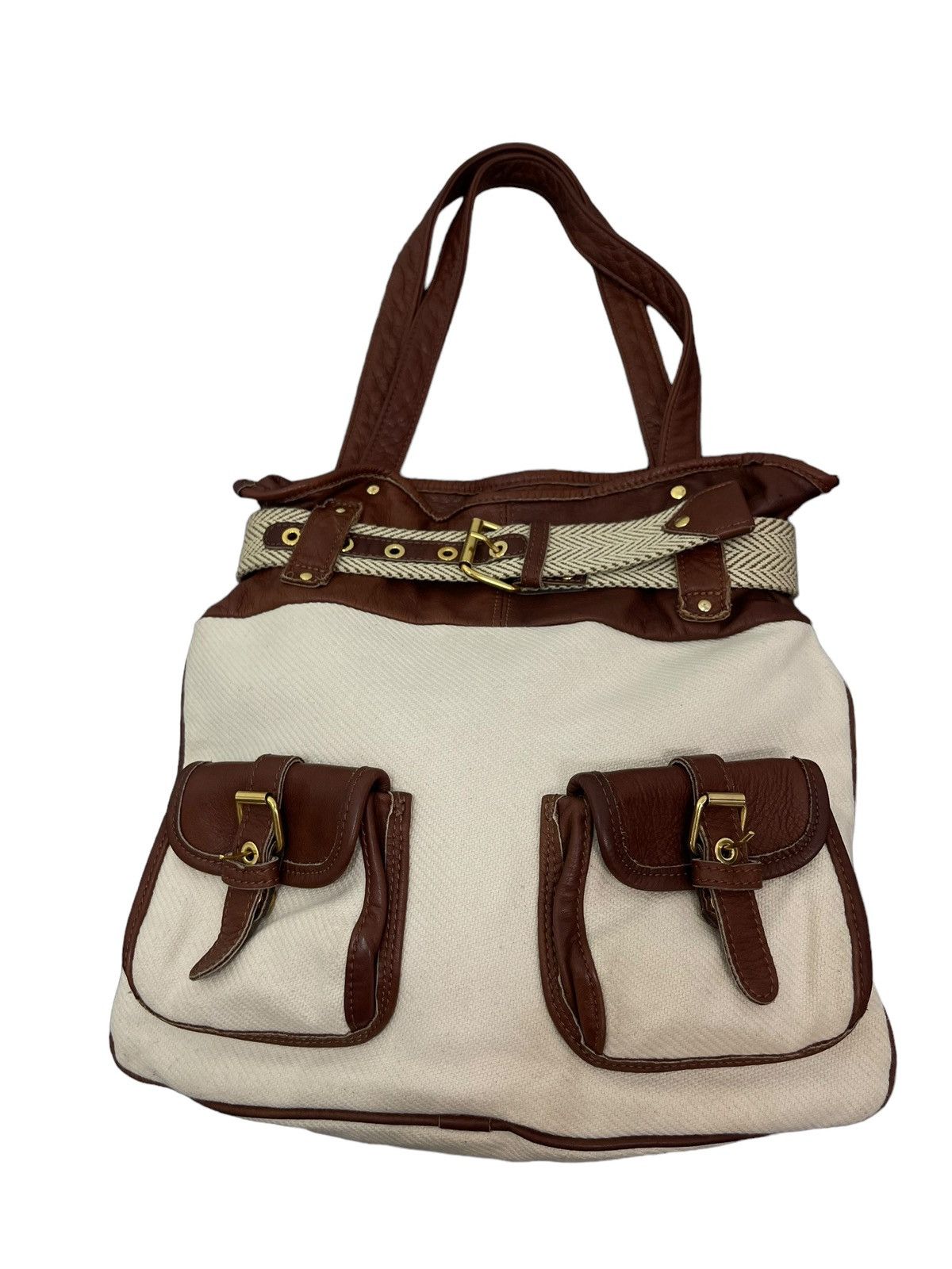 Japanese Brand Leather Cotton Bonfanti Italy Shoulder Bag 4🟩 Size ONE SIZE - 4 Thumbnail