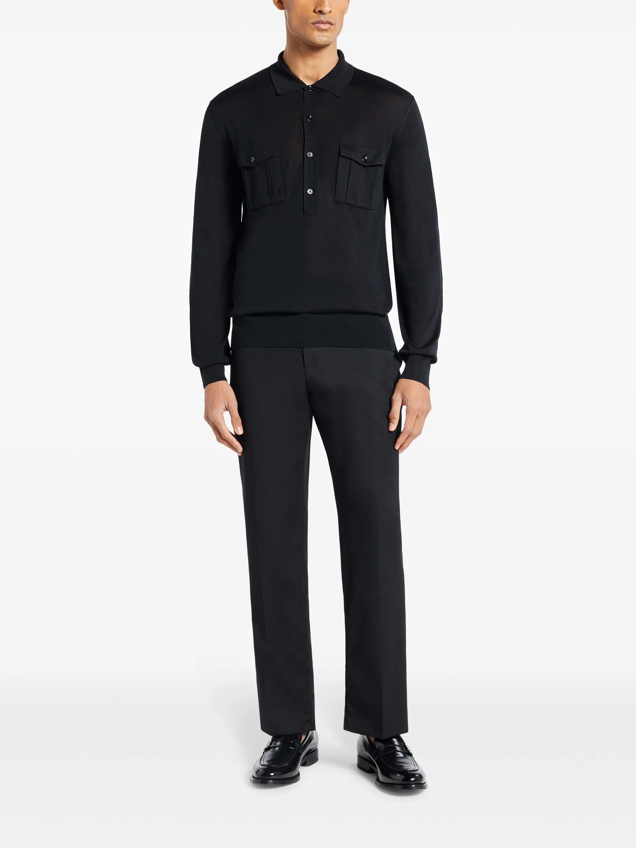 Tom Ford o1loc1c0525 KPL026 Polo Sweater in Black Size US M / EU 48-50 / 2 - 2 Thumbnail
