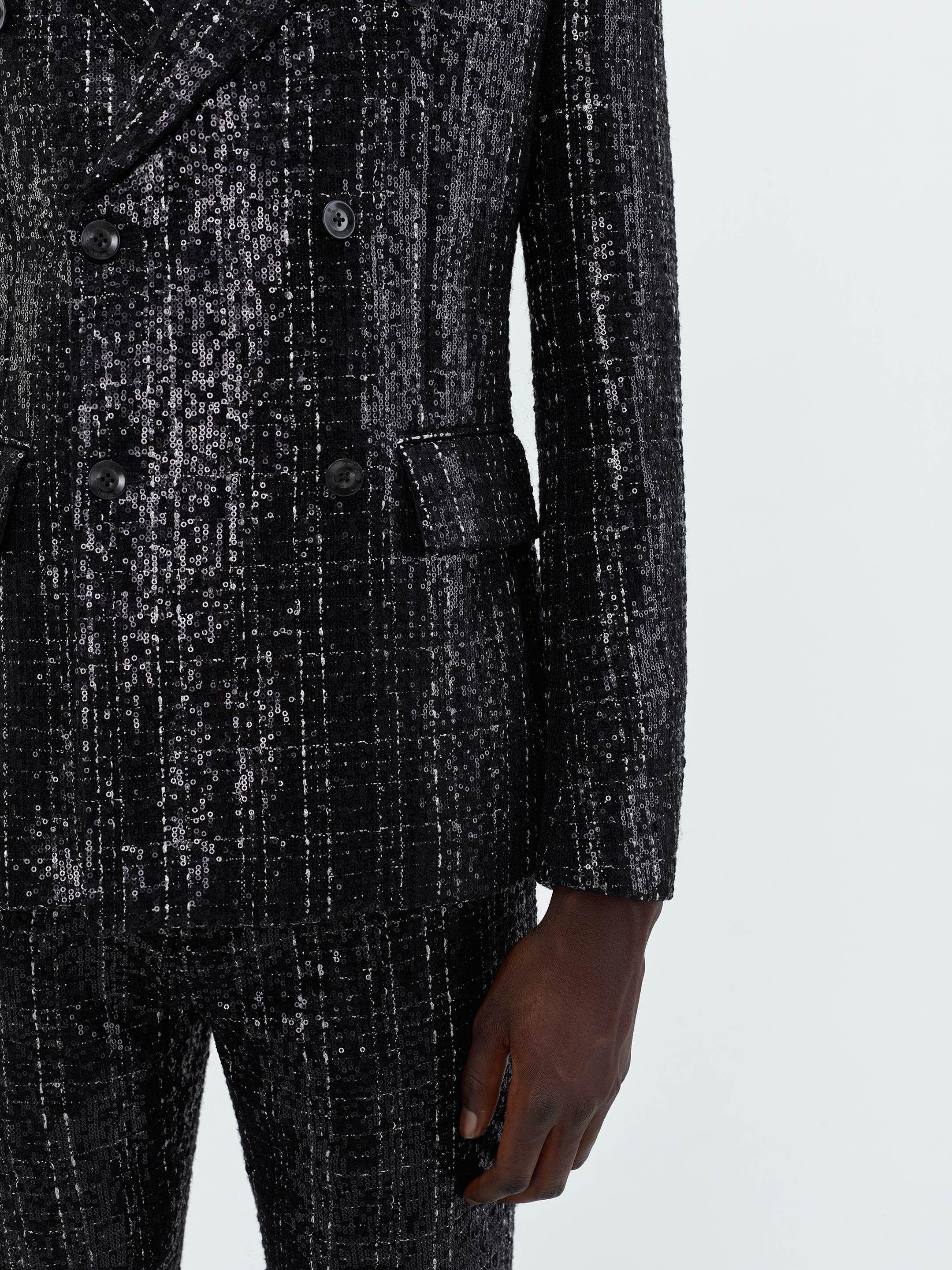 Amiri o1s1wg110525 Sequin Boucle Double-Breasted Blazer in Black Size US S / EU 44-46 / 1 - 6 Thumbnail