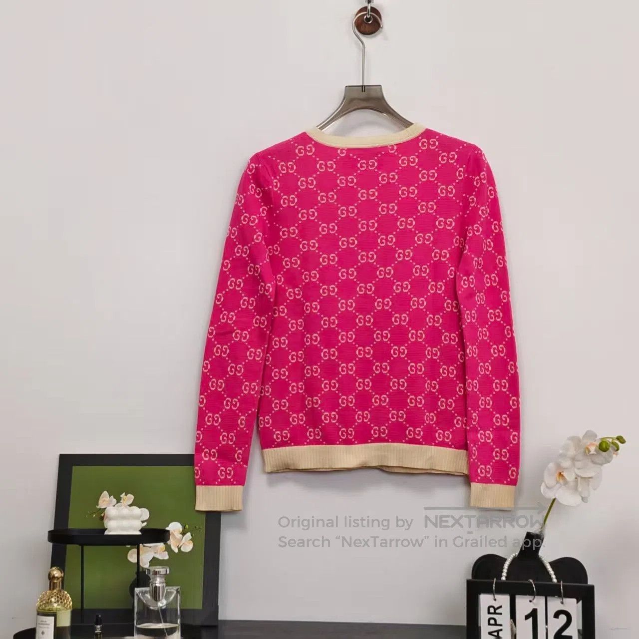Gucci Guicci Pink Vintage Full Print Knit Cardigan| Size S / US 4 / IT 40 - 4 Thumbnail