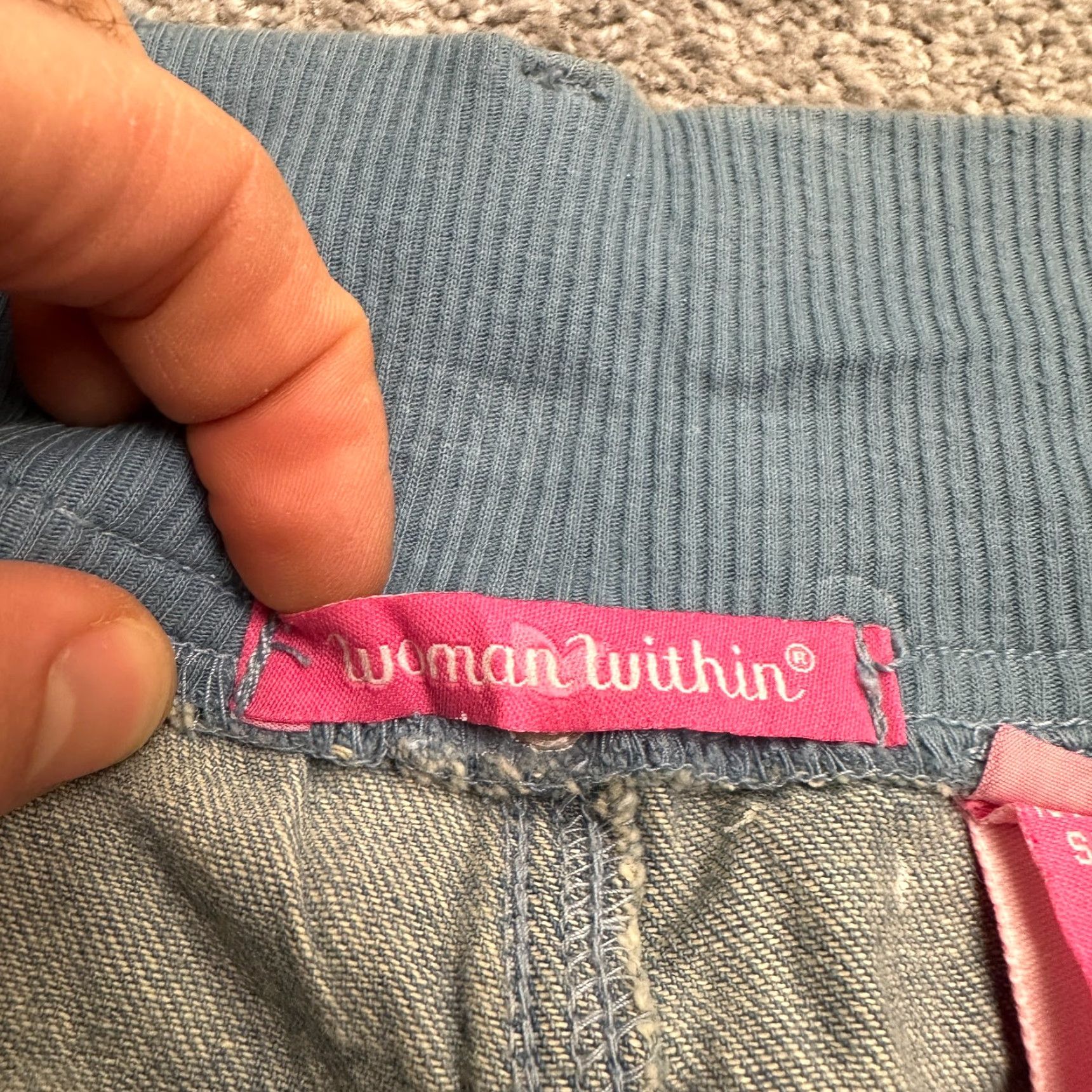 Vintage Woman Within Jeans Women 32 Tall Blue Cargo Wide-Leg Chambray Denim Button Elastic Waist High Rise Size 24" / US 00 / IT 34 - 6 Thumbnail