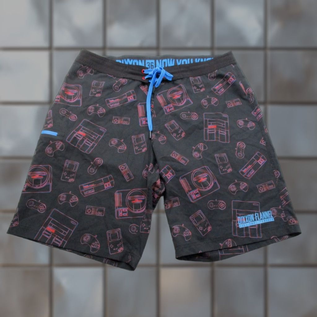 Vintage Dixxon Flannel Mens Boardshorts 36 Black Gamer Print Retro Video Game Console Short Bottoms Size US 36 / EU 52 - 1 Thumbnail