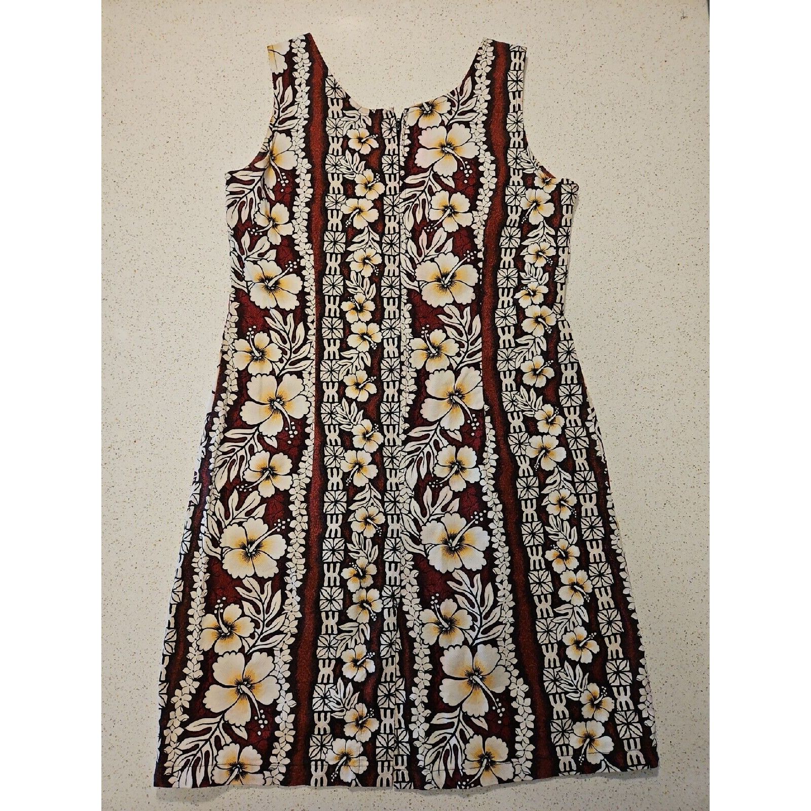Vintage Hawaiian Flavor Tapa Cloth Print Dress M Brown Handmade Slee Size M / US 6-8 / IT 42-44 - 7 Thumbnail