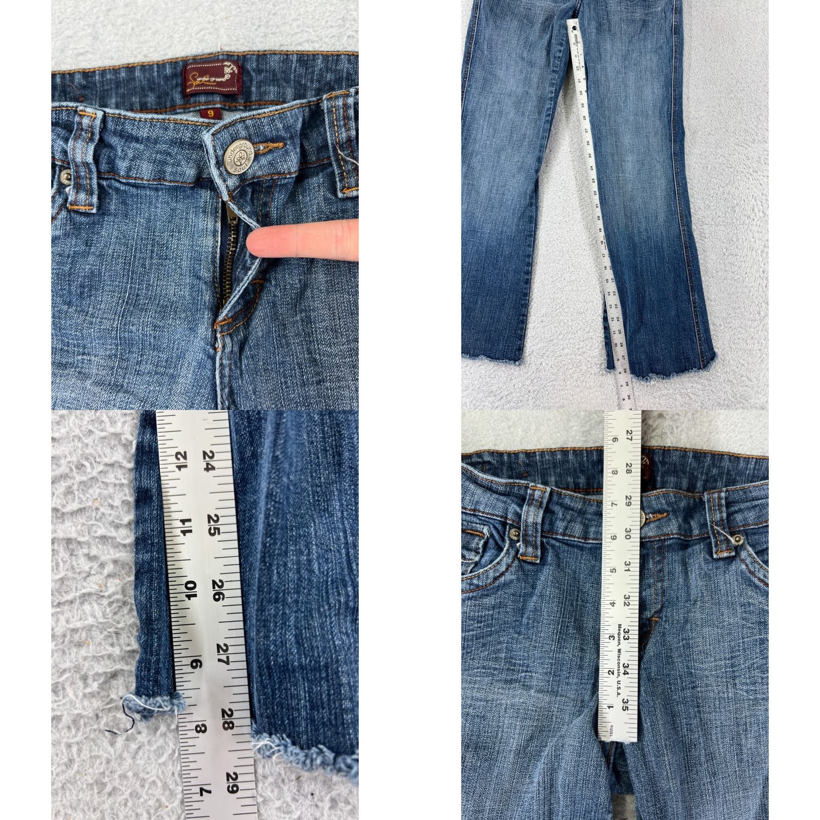 Vintage VINTAGE Underground Soul Jeans Women 9 Blue Denim Flare Raw Hem Embroidered Cotton Denim Jeans Womens 90s USA Size 30" / US 8 / IT 44 - 8 Thumbnail