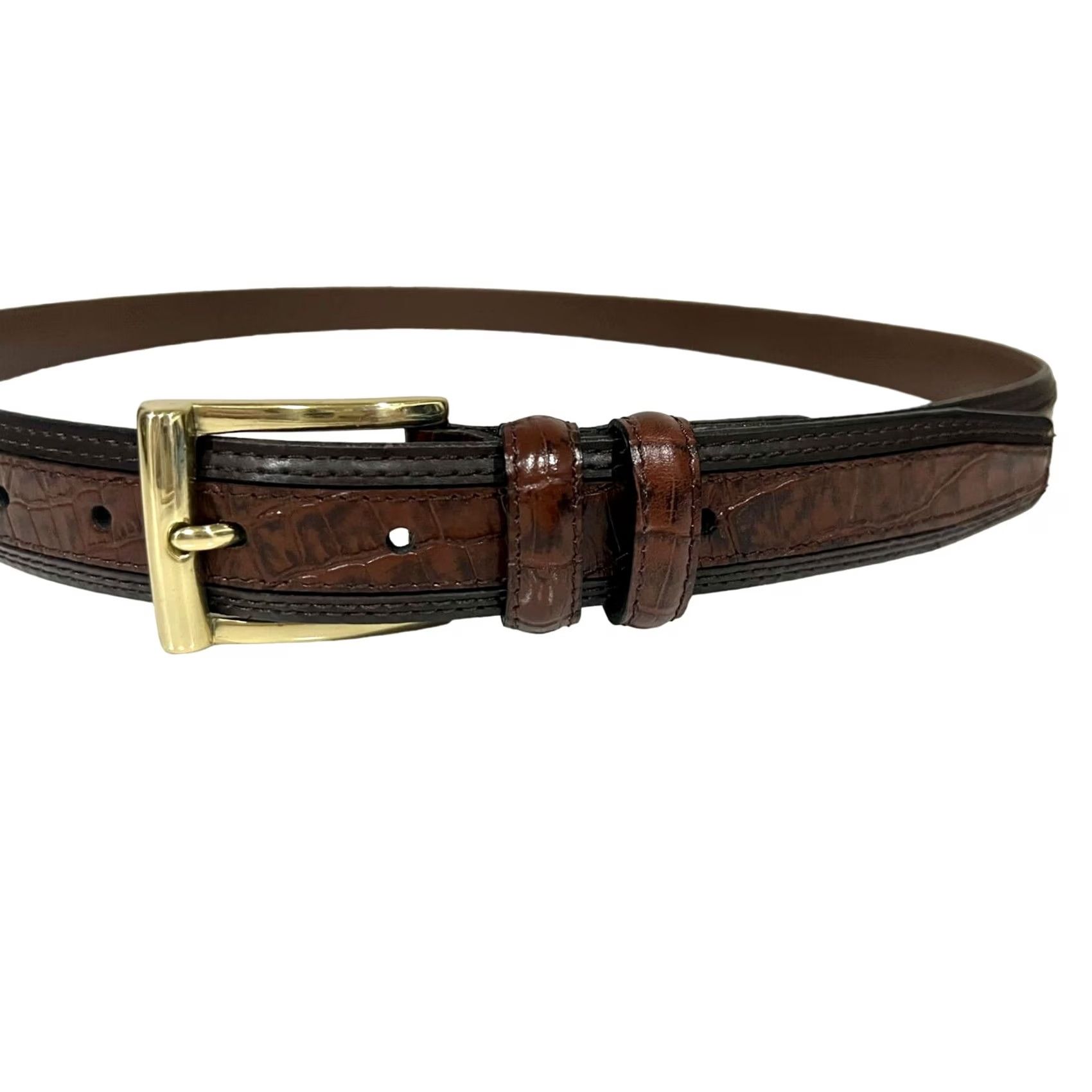 Vintage Scandia woods Belt Men 2XL Big & Tall Brown Leather Crocodile Texture Size ONE SIZE - 2 Thumbnail