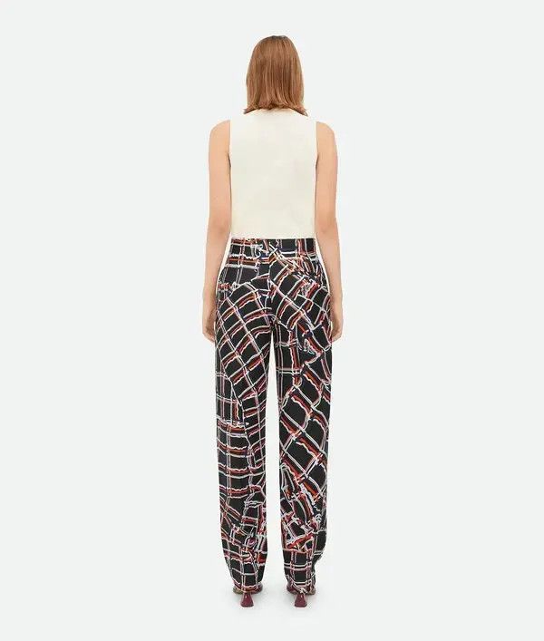 Bottega Veneta o1w1db10825 Distorted Check Printed Silk Trousers Multicolor Size 32" / US 10 / IT 46 - 3 Thumbnail