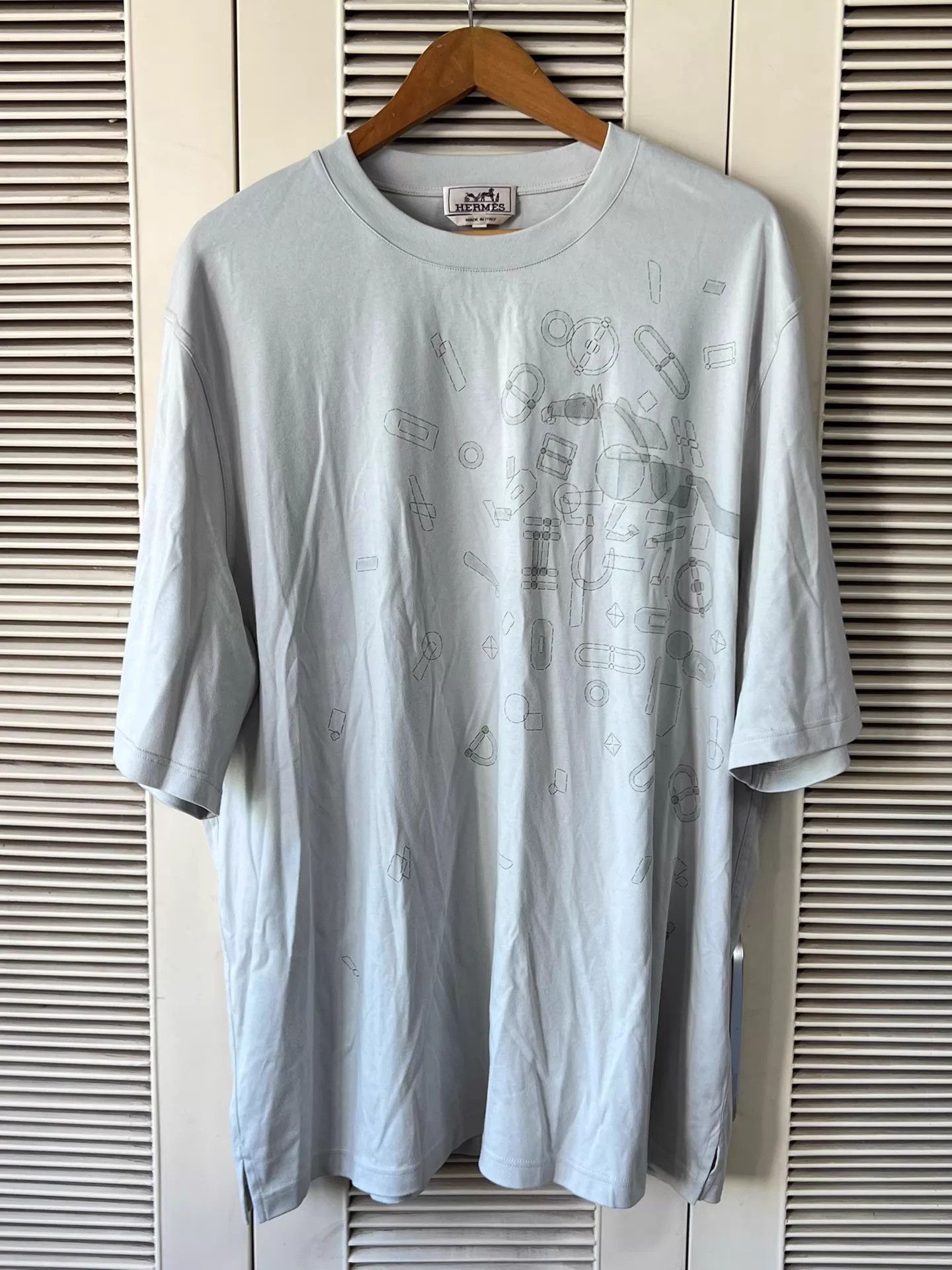 Hermes Hermès Men's Short Sleeve Tee Fog Gray XL Horse Motif Size US XL / EU 56 / 4 - 1 Thumbnail