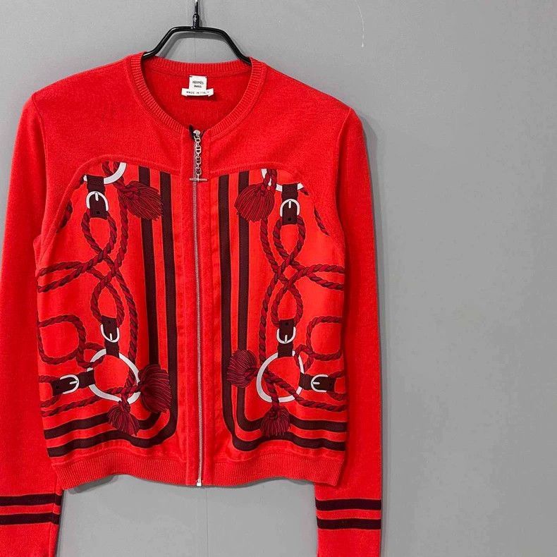Hermes Red Silk Cashmere Cardigan by HERMES-2506 Size XS / US 0-2 / IT 36-38 - 2 Thumbnail