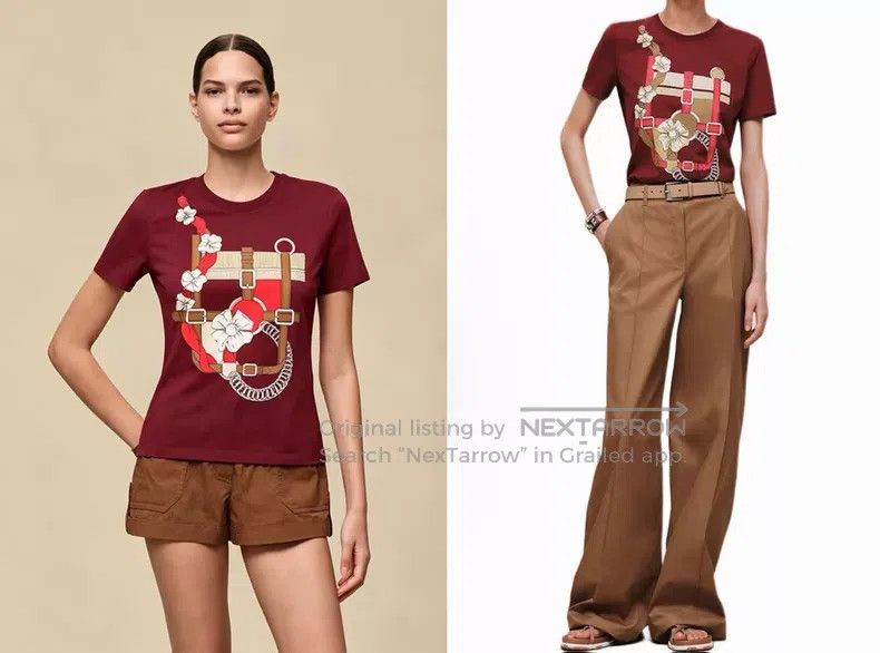 Hermes Hermes Women's Printed Slim Fit Short Sleeve T-Shirt Red Size XS / US 0-2 / IT 36-38 - 5 Thumbnail