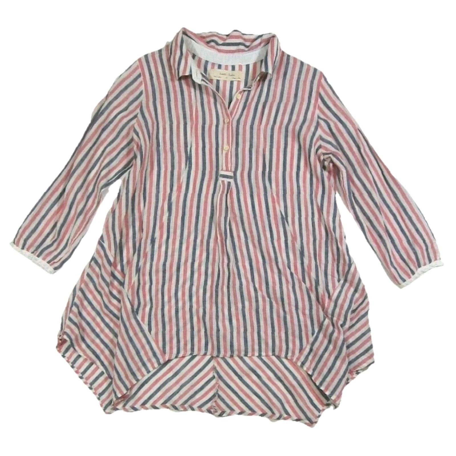 Anthropologie Isabella Sinclair Anthropologie Blouse Top 3/4 Sleeve Stripe Linen Pink Blue S Womens Regular Short Sleeve Pink Stripe 20s 30s 40s 50s 60s 70s 80s 90s Size S / US 4 / IT 40 - 2 Thumbnail