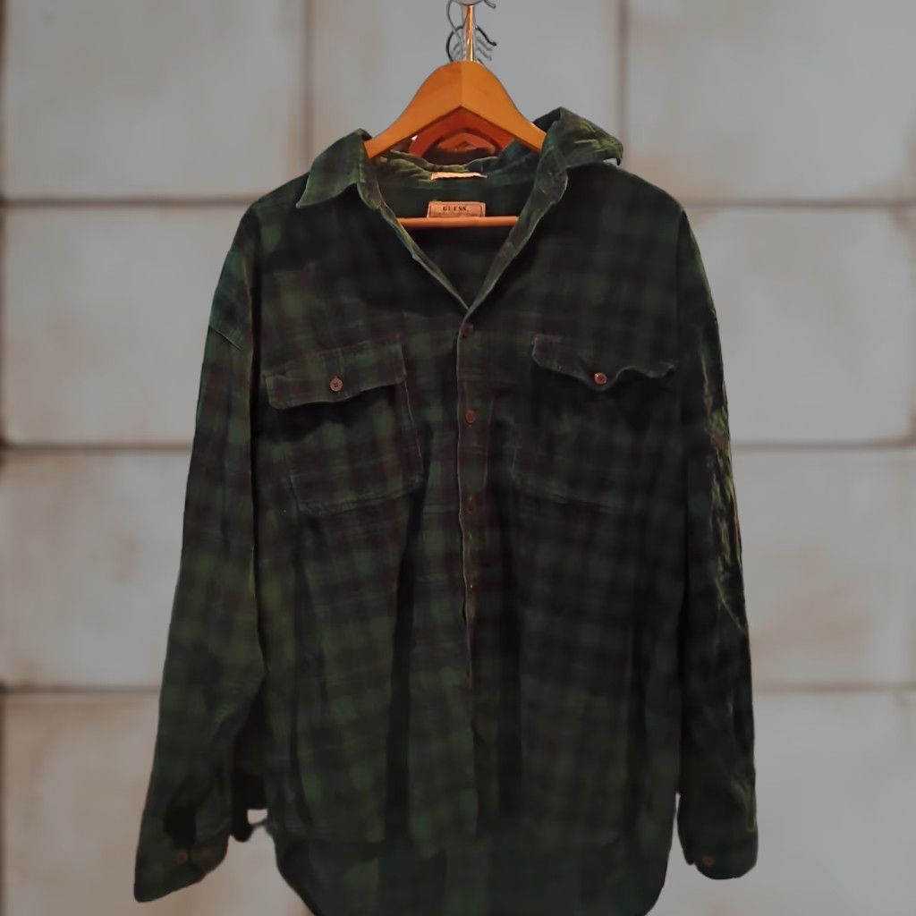 Guess VINTAGE GUESS Shirt Men L Green Plaid Corduroy Made In Macau Long Sleeve Button-Up Size US L / EU 52-54 / 3 - 1 Thumbnail