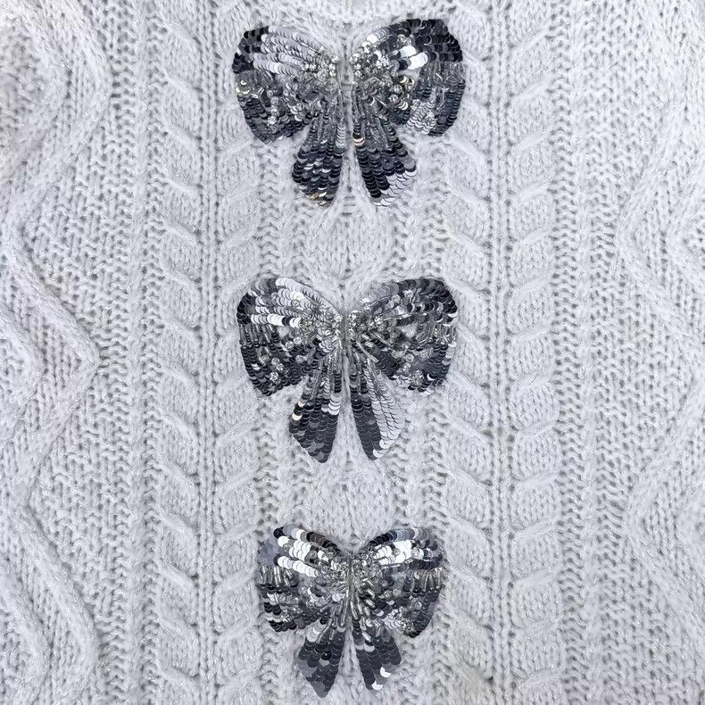 Valentino Valentino Mohair-blend bow sequin silver wire knit sweater Size M / US 6-8 / IT 42-44 - 5 Thumbnail