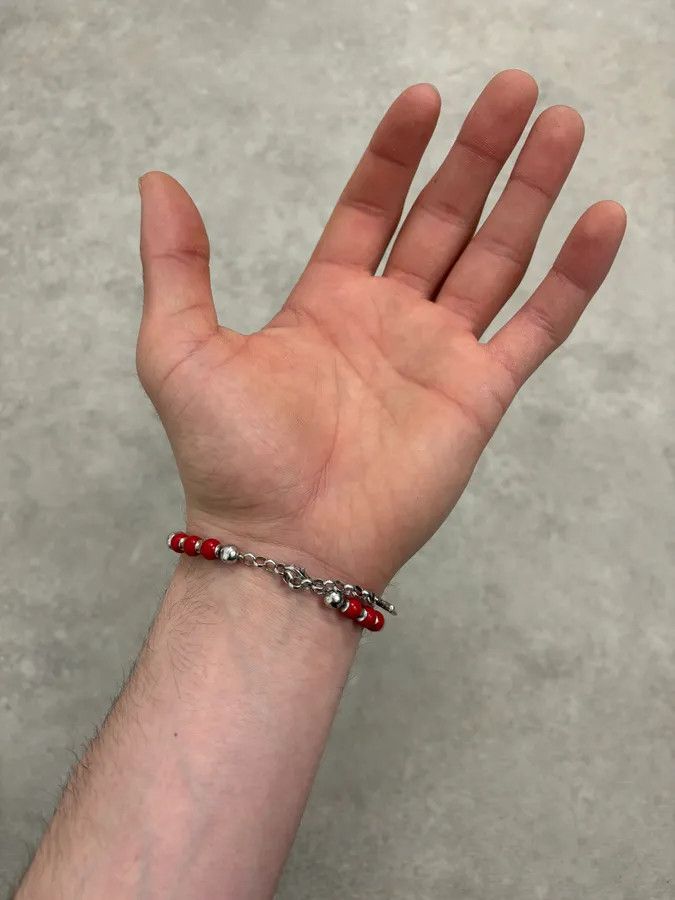 Vintage 2000s Cesare Paciotti Dagger Red Pearls Silver Bracelet Size ONE SIZE - 3 Thumbnail