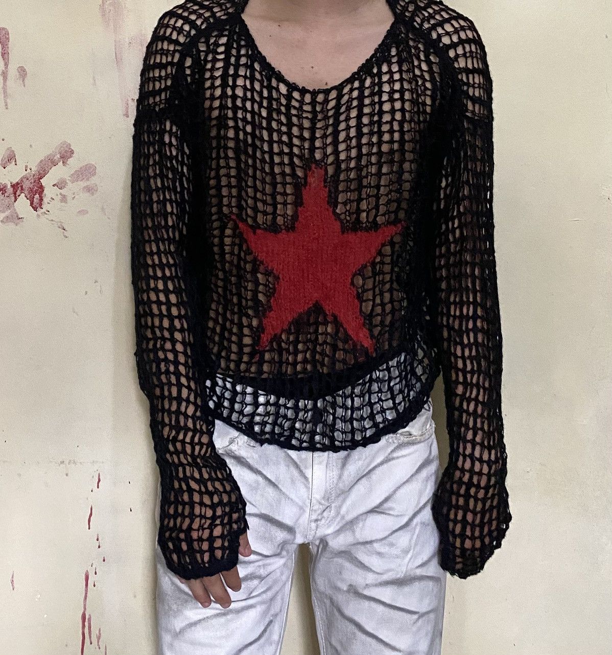 Y2K Redstar Boxy fishnet Shirt