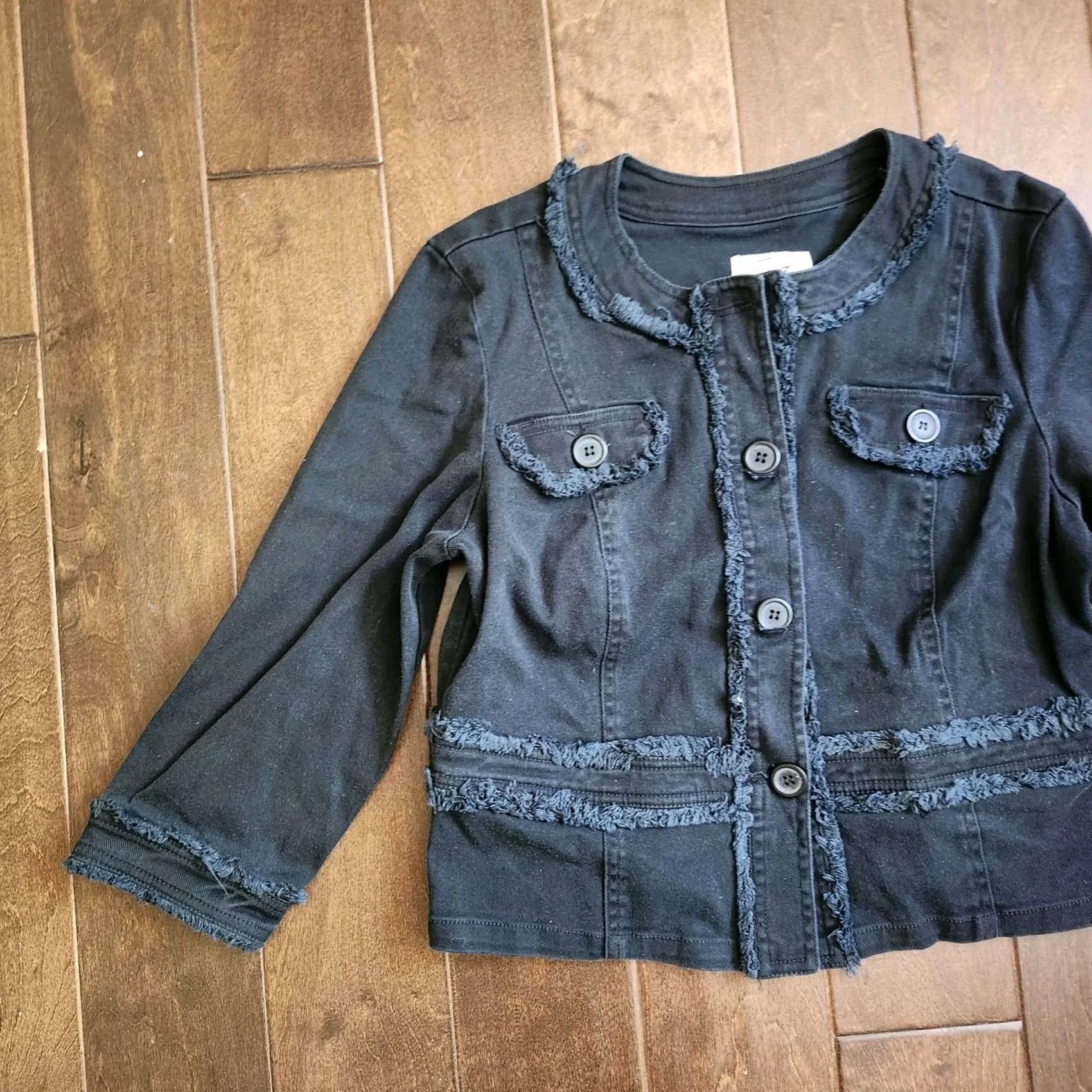 Olive Live a Little Jacket Women's Junior Button Stretch L Black Solid Regular Spring Fall Winter Size L / US 10 / IT 46 - 2 Thumbnail