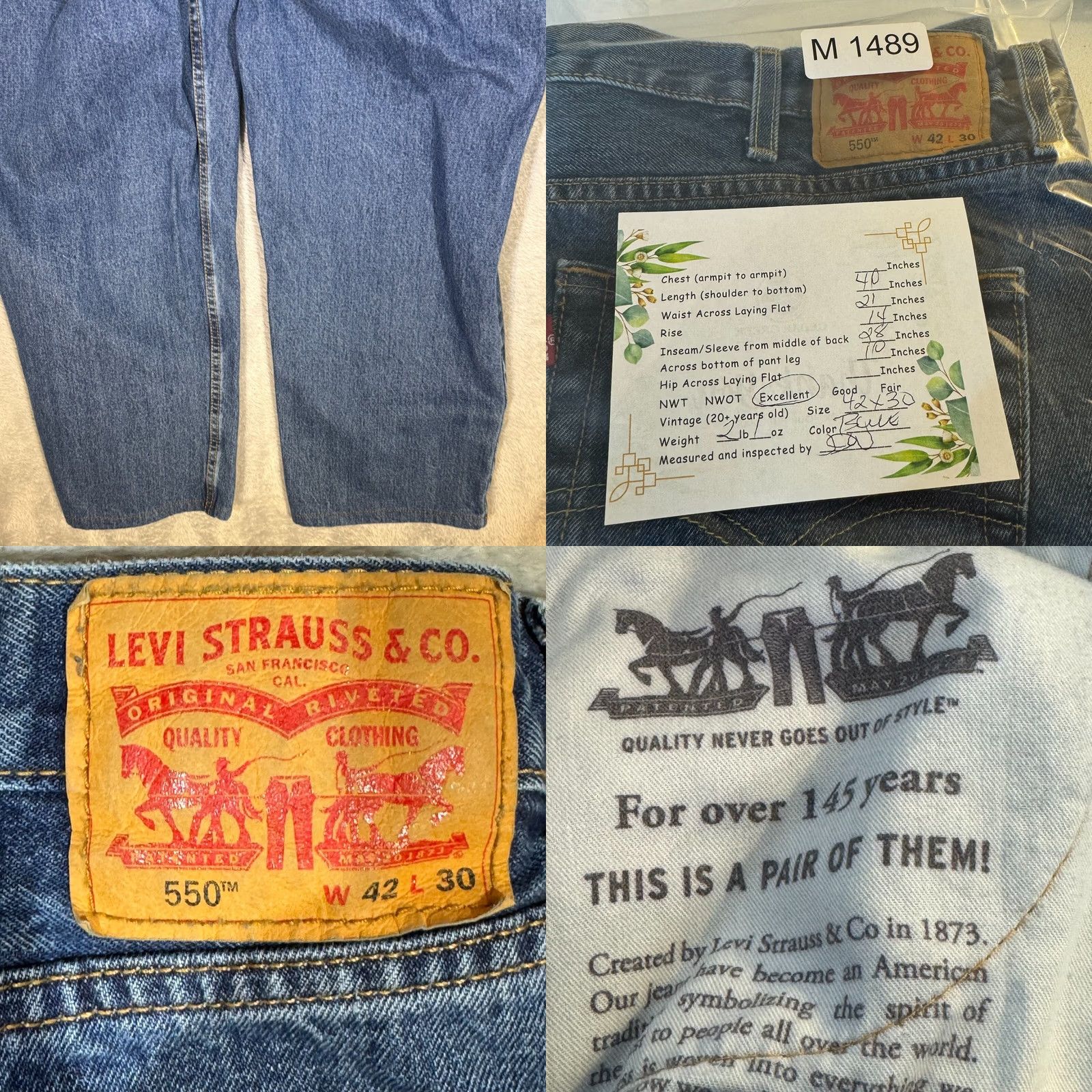 Levi's Levi’s 550 Jeans Men’s 42x30 Blue Denim Medium Wash Relaxed Fit Straight Leg Jeans Size US 42 / EU 58 - 8 Thumbnail