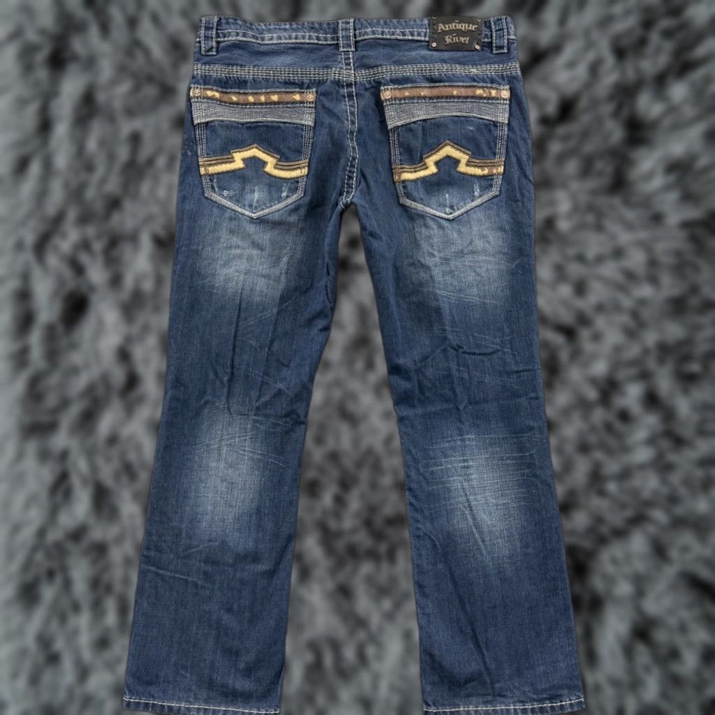 Denime Antique Rivet Jeans 38x30 Blue Bootcut Denim Western 5-Pocket Regular Mens Capable Distressed Size US 38 / EU 54 - 1 Thumbnail