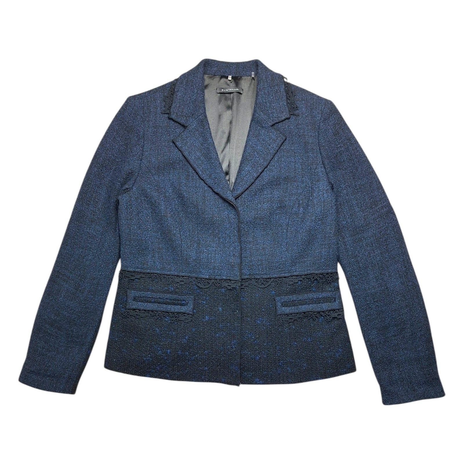 Elie Tahari Elie Tahari Navy Blue Wool Alpaca Mohair Lace Blazer Size L / US 10 / IT 46 - 1 Thumbnail