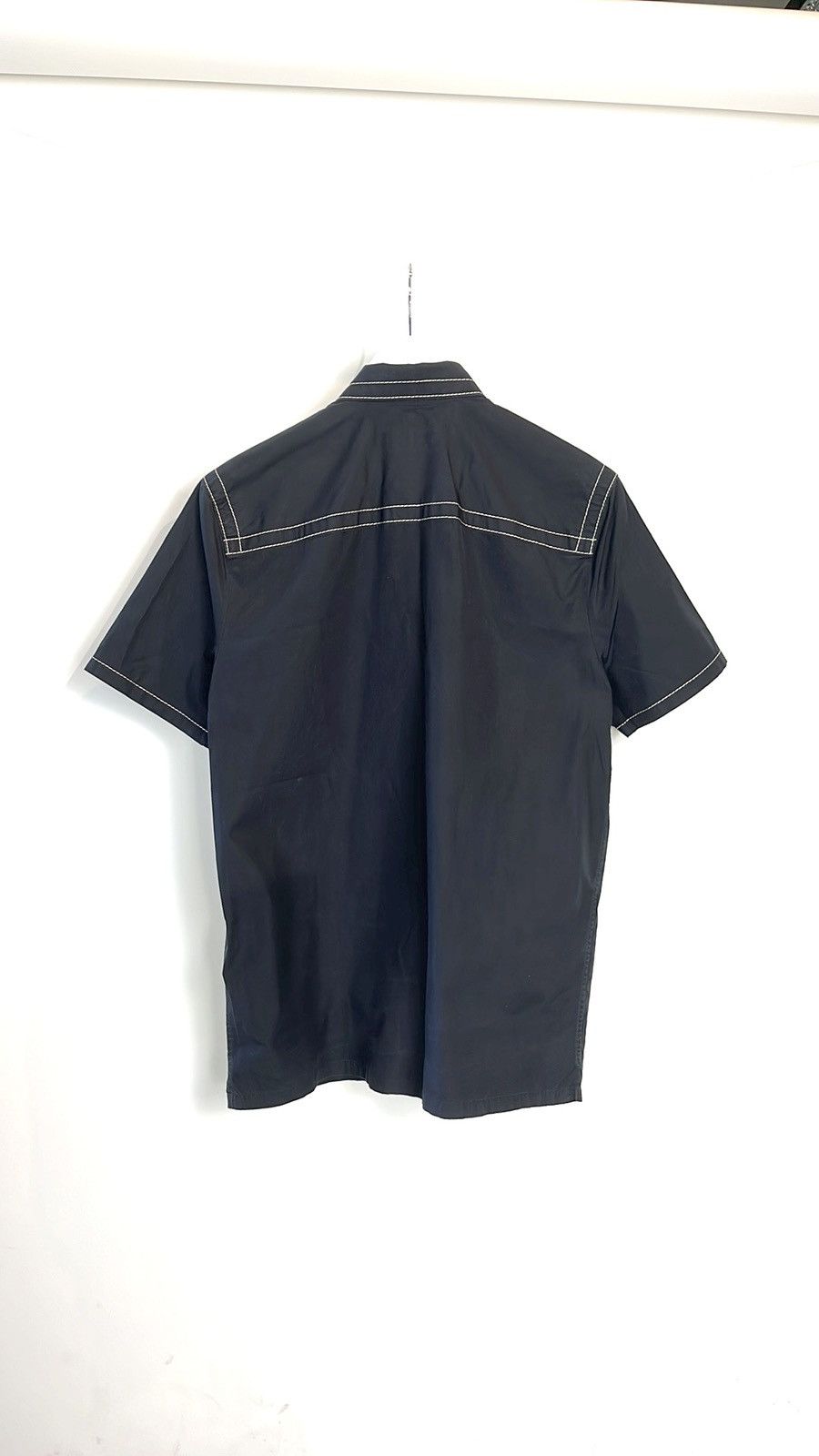 Prada Prada SS/15 Navy Topstitched Buttoned Short-Sleeve Shirt Size US M / EU 48-50 / 2 - 2 Thumbnail