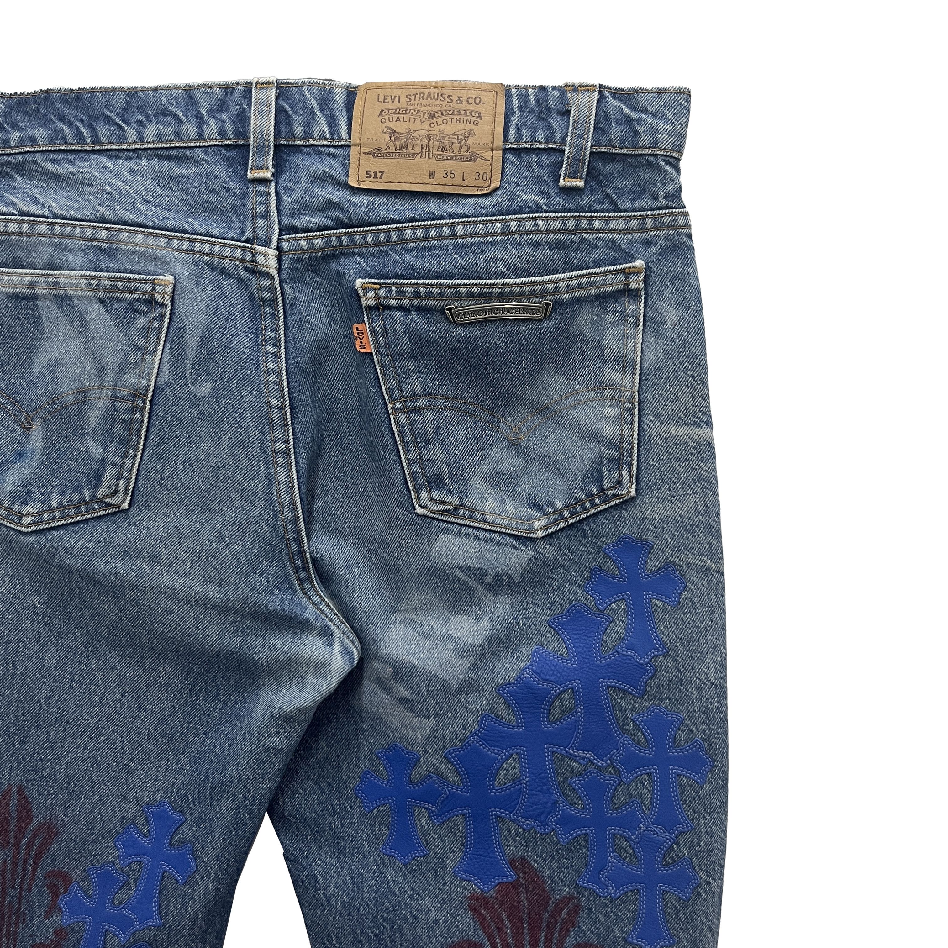 Chrome Hearts Chrome Hearts Levi's 517 Blue Cross Patch Spraypainted Jeans Size US 33 - 3 Thumbnail